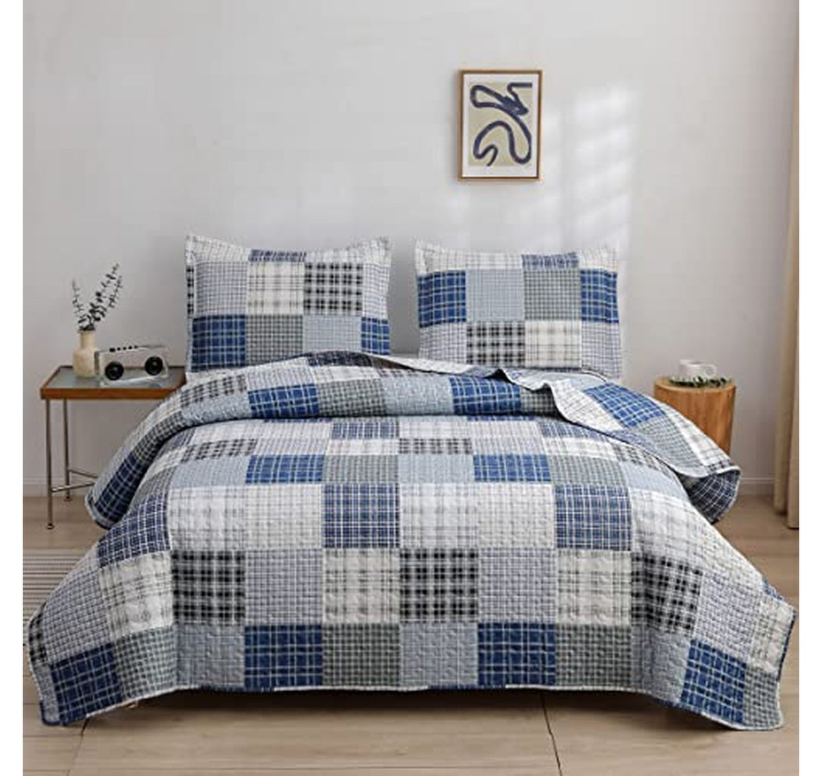 King Lightweight Plaid Patchwork Quilt Set