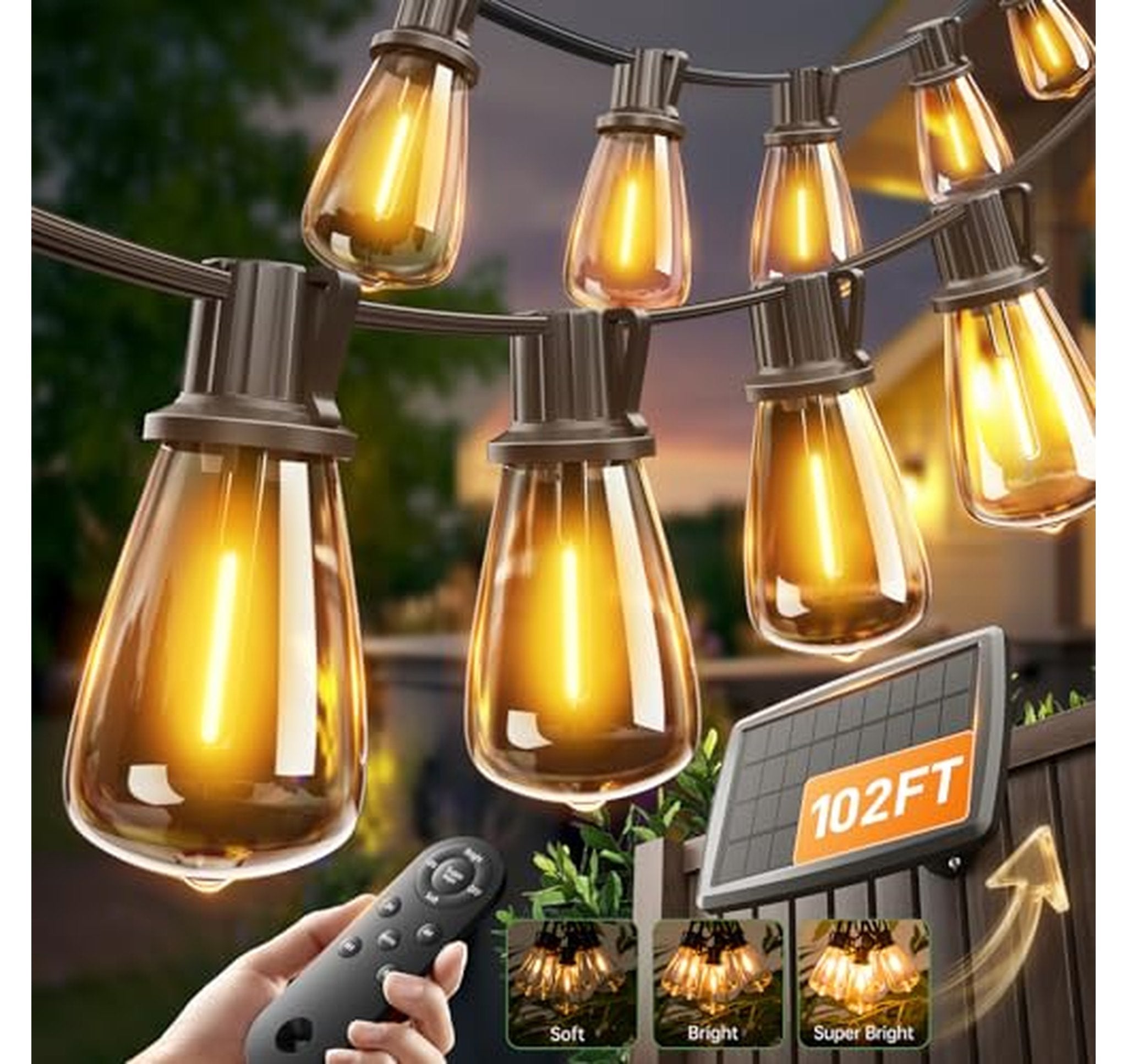 102FT Solar String Lights Outdoor with Remote