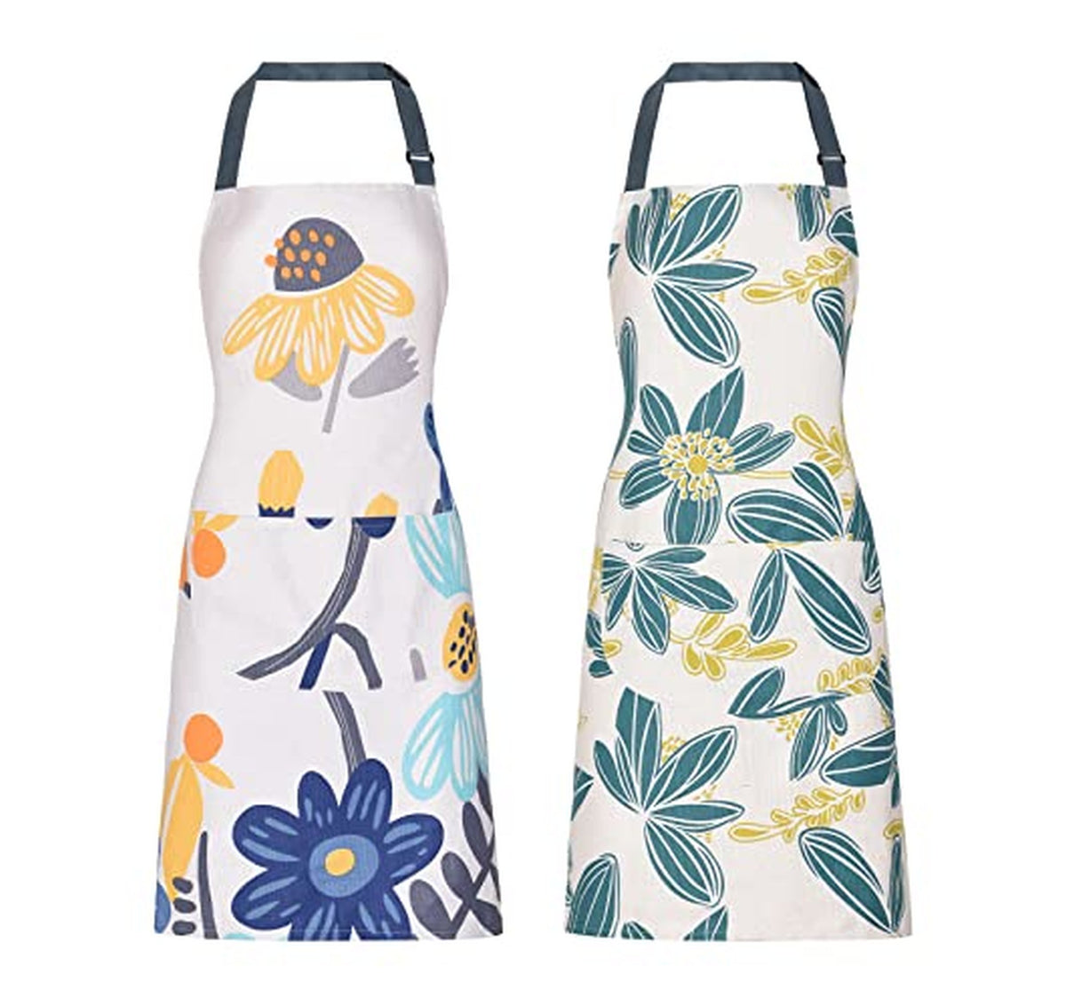2 Pack Floral Cotton Kitchen Aprons with Pockets