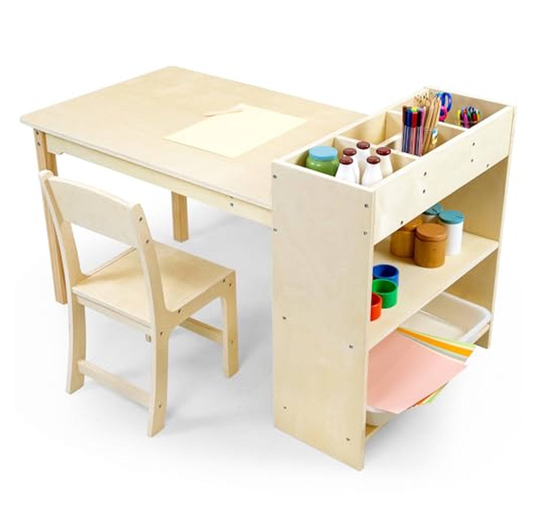 Kids Wooden Art Table Desk with Chair Storage