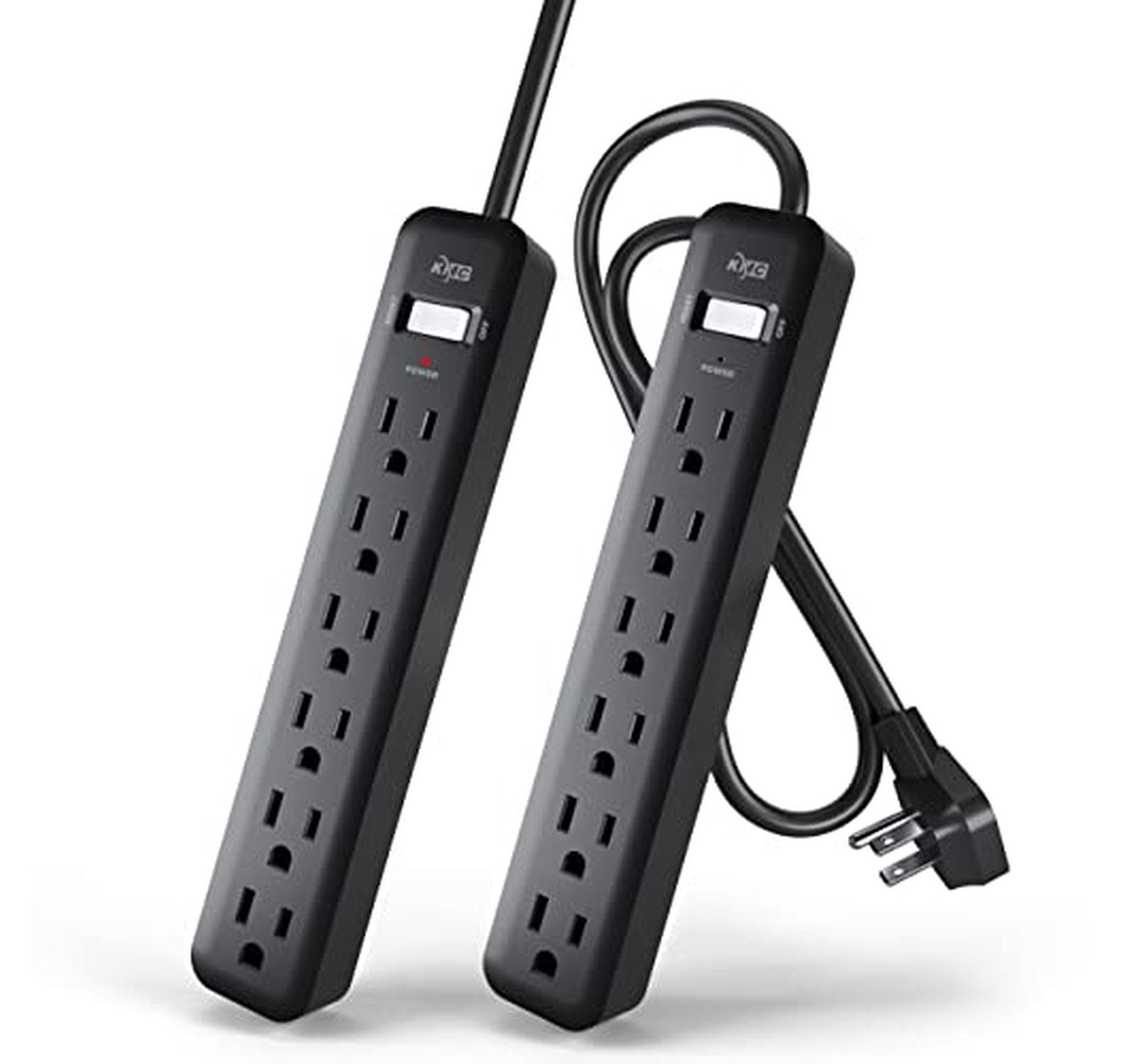 2 Pack 6-Outlet Flat Plug Power Strips