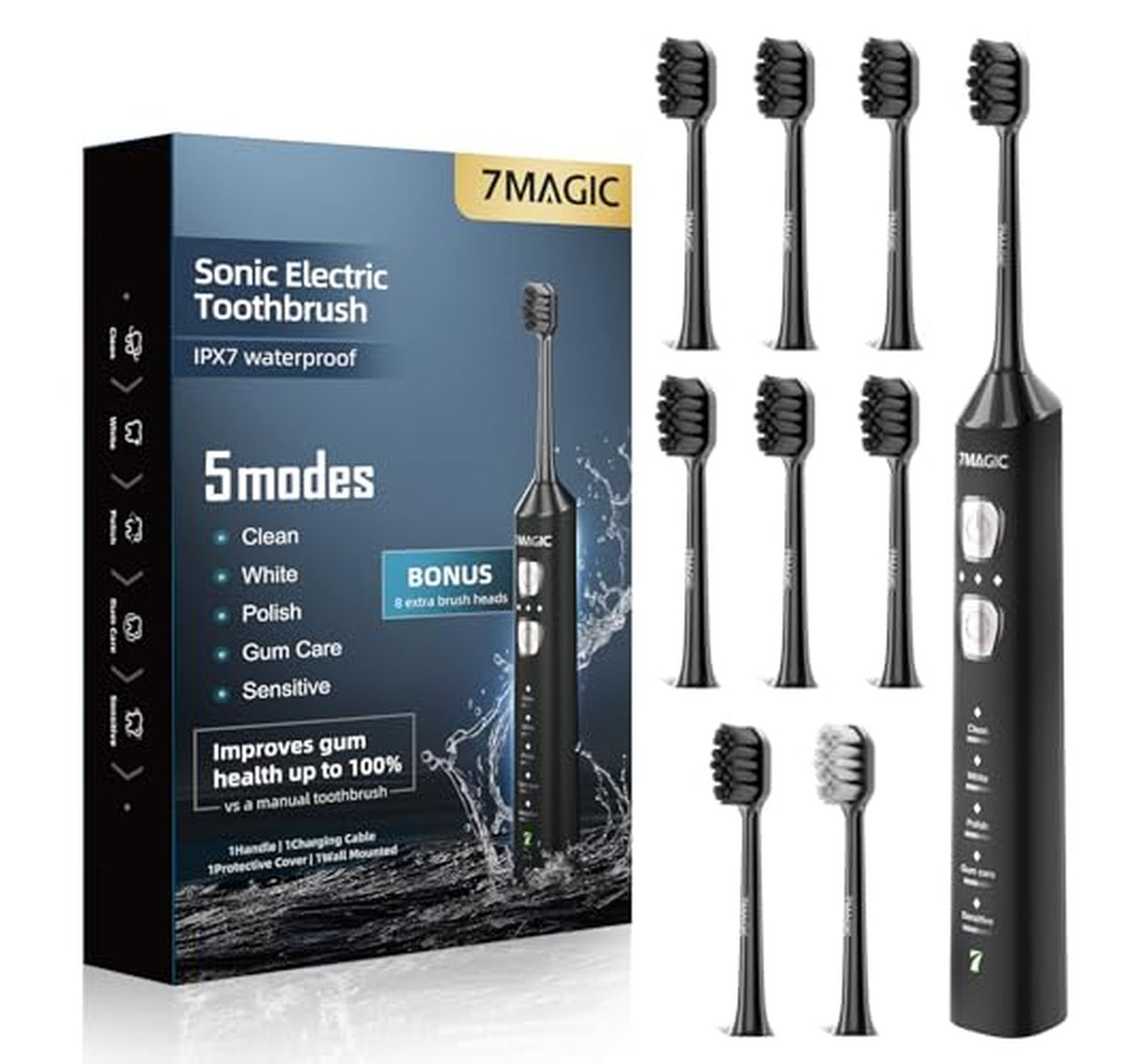 Rechargeable Sonic Electric Toothbrush with 8 Brush Heads
