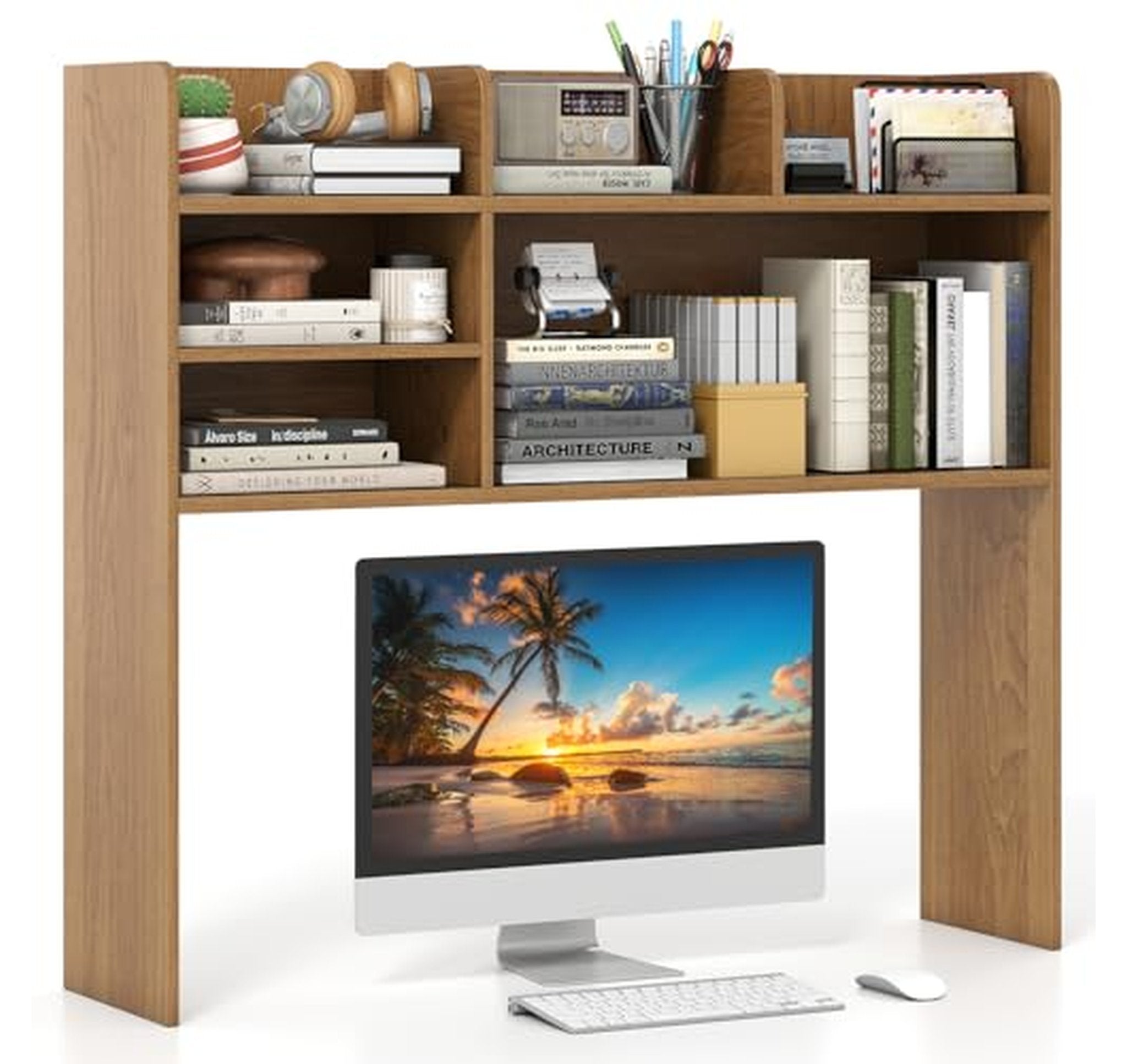Desktop Bookshelf Hutch with 6 Shelves Organizer