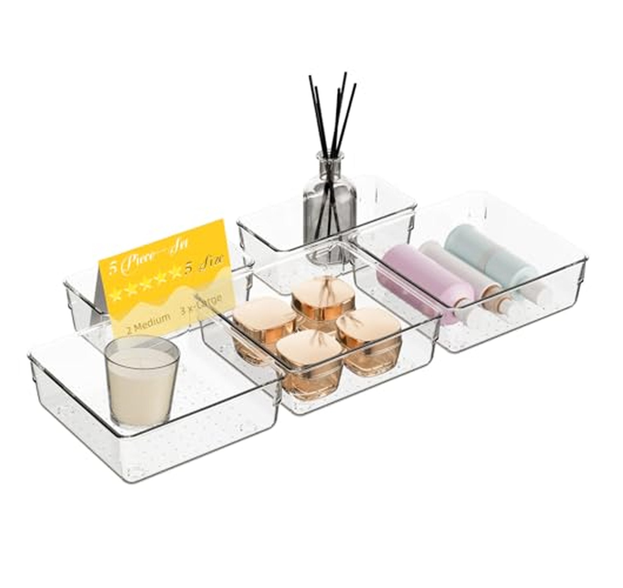 5 Pack Clear Plastic Drawer Organizer Trays