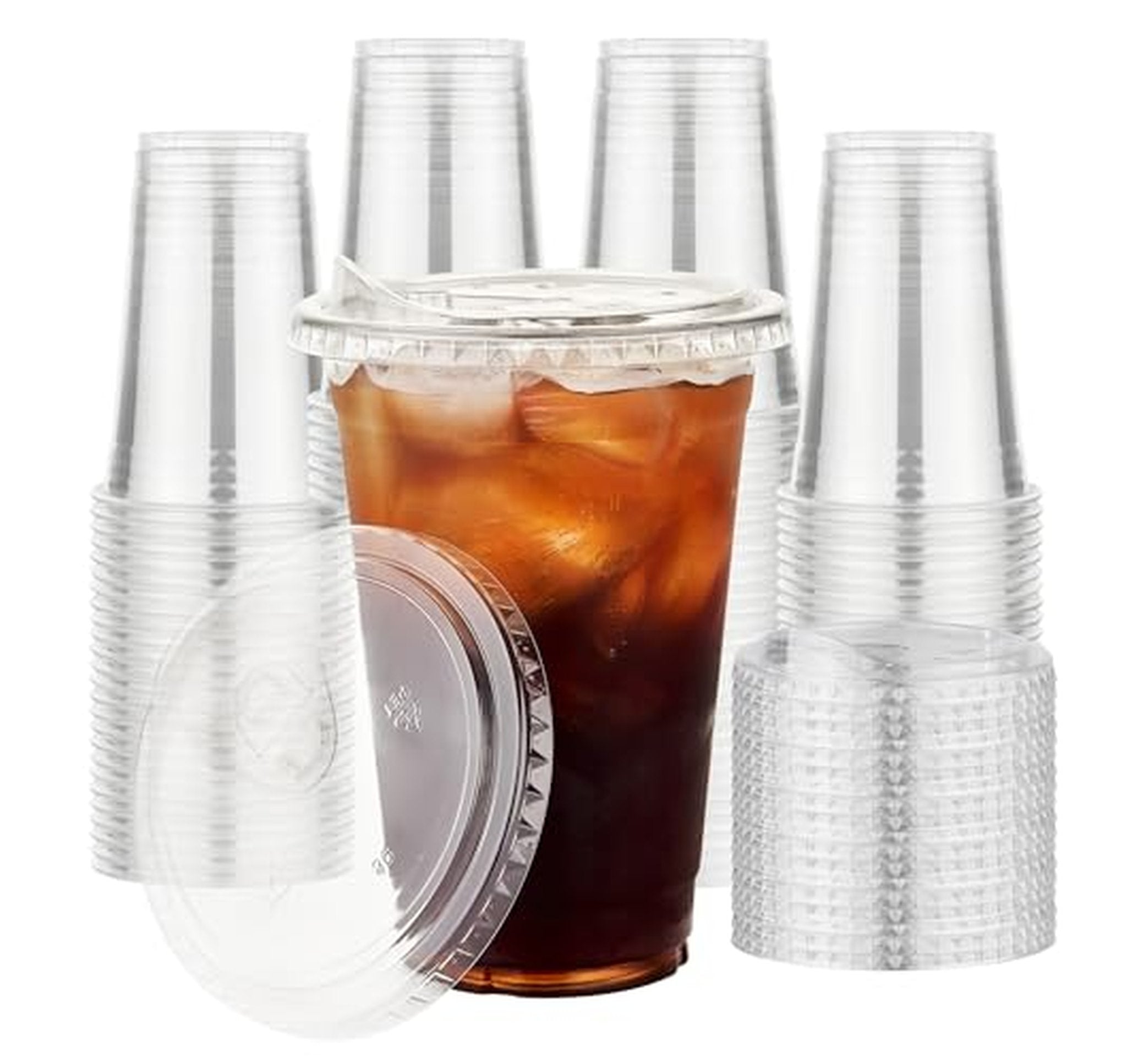 100 Pack 16 oz Plastic Cups with Lids