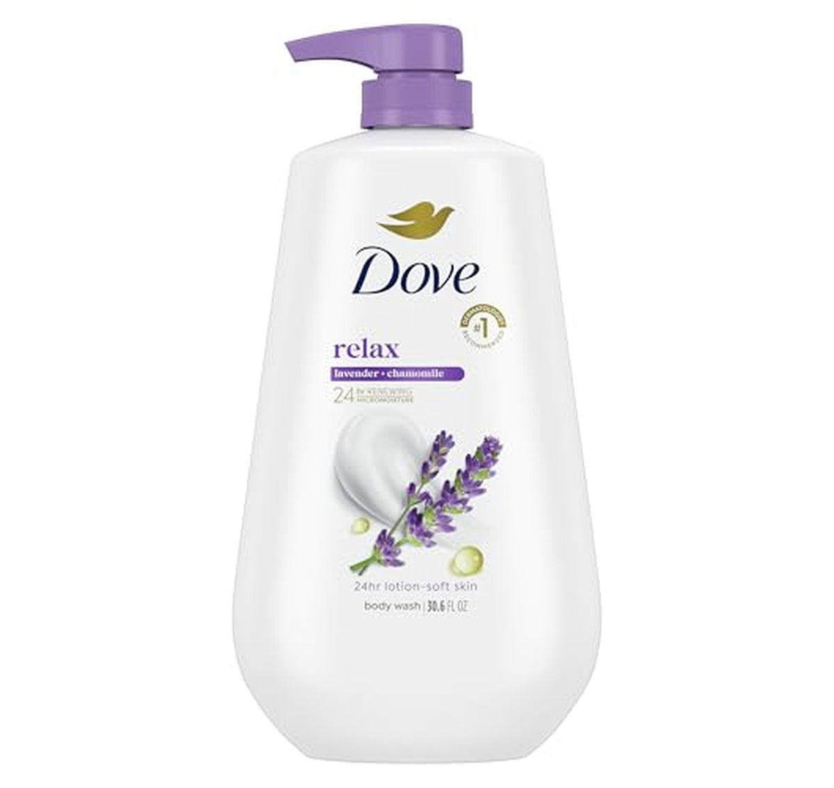 3 Pump Bottles Dove Relaxing Lavender Chamomile Sulfate Free Body Wash 30.6oz