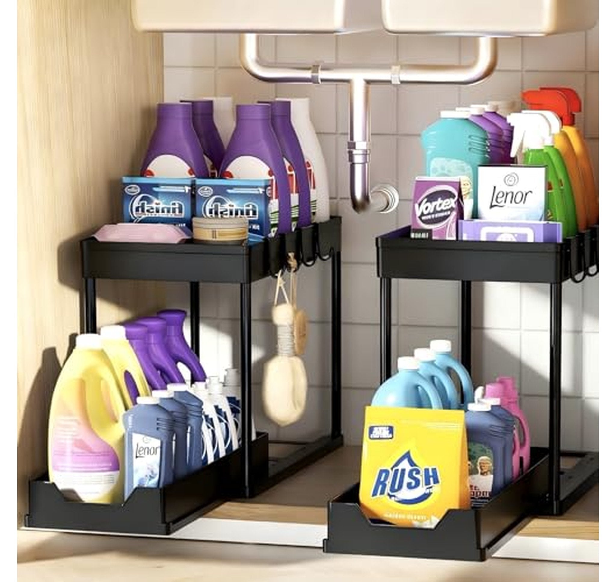 2 Pack Under Sink Sliding Cabinet Organizers