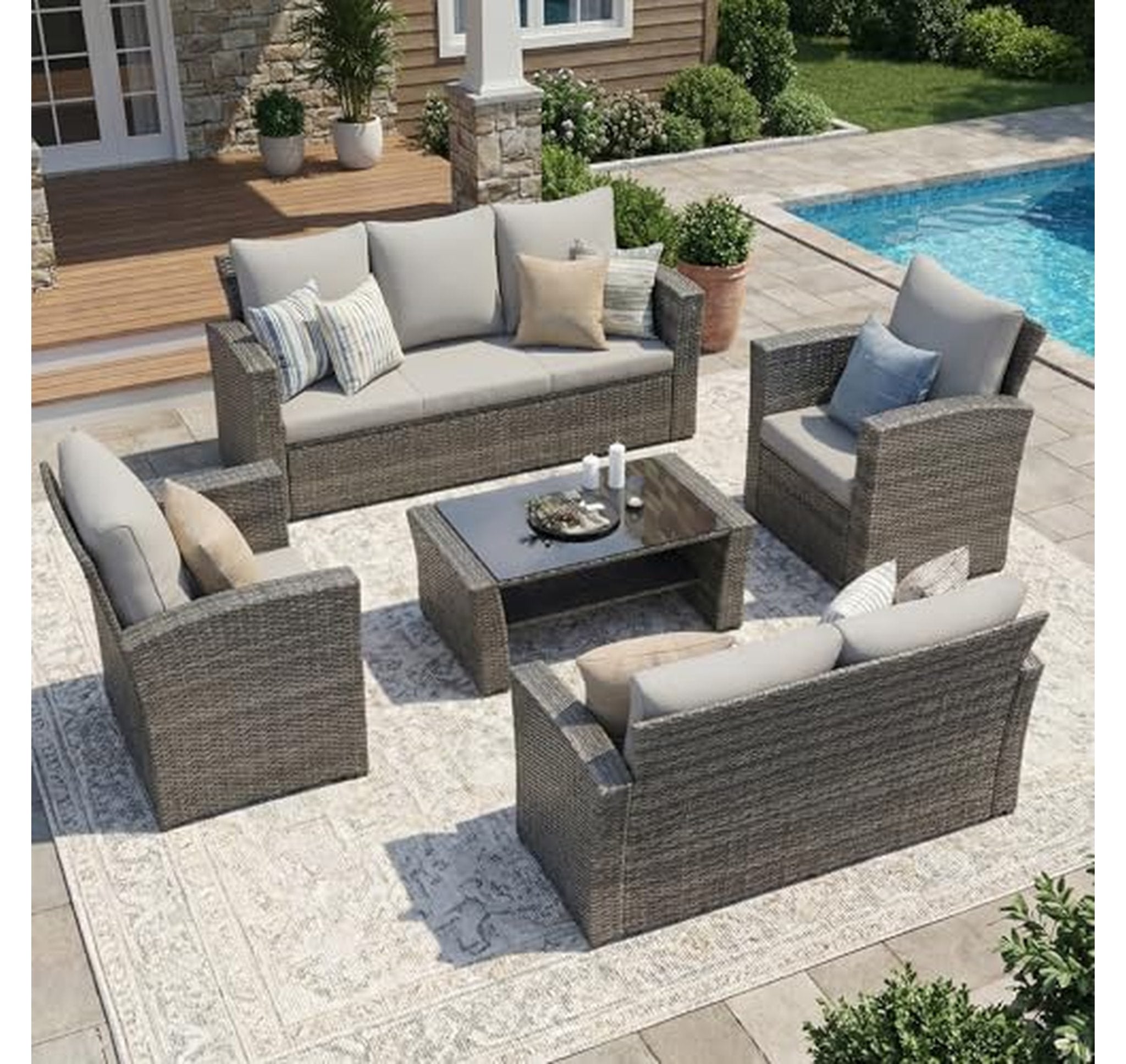 5 Piece Wicker Outdoor Patio Conversation Furniture Set