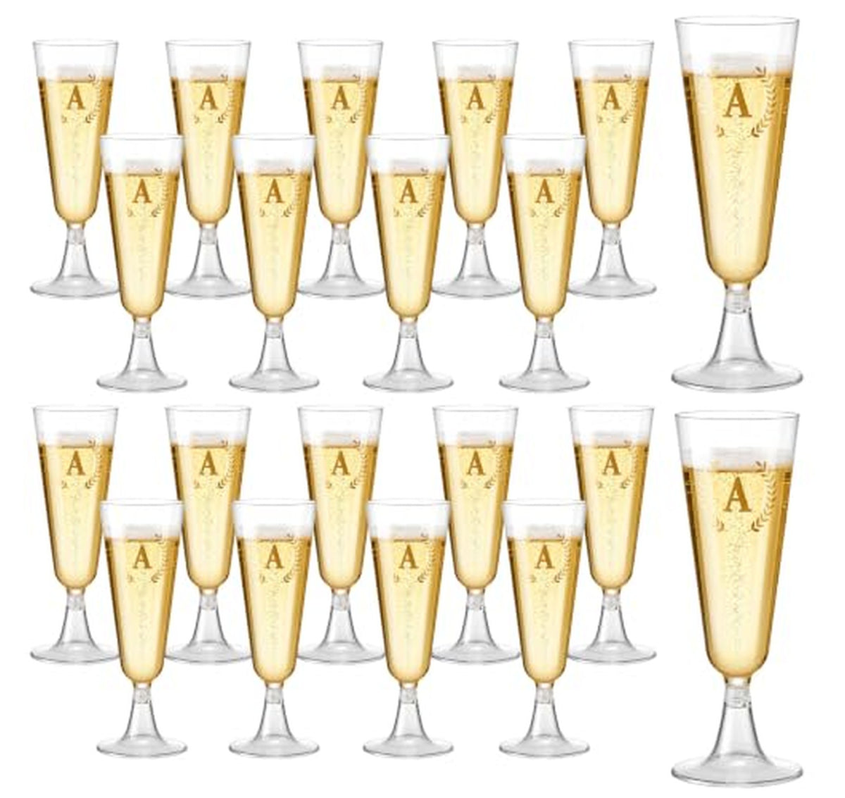 20 Pack 5 oz Plastic Champagne Flutes Monogram A