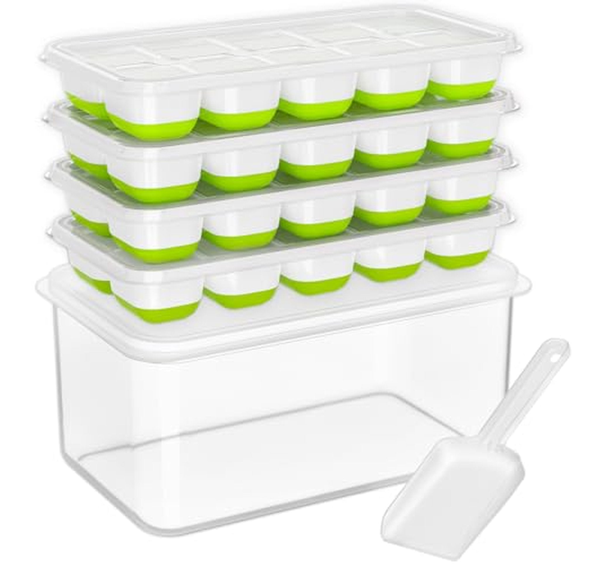 4 Pack Silicone Ice Cube Trays with Lid and Bin