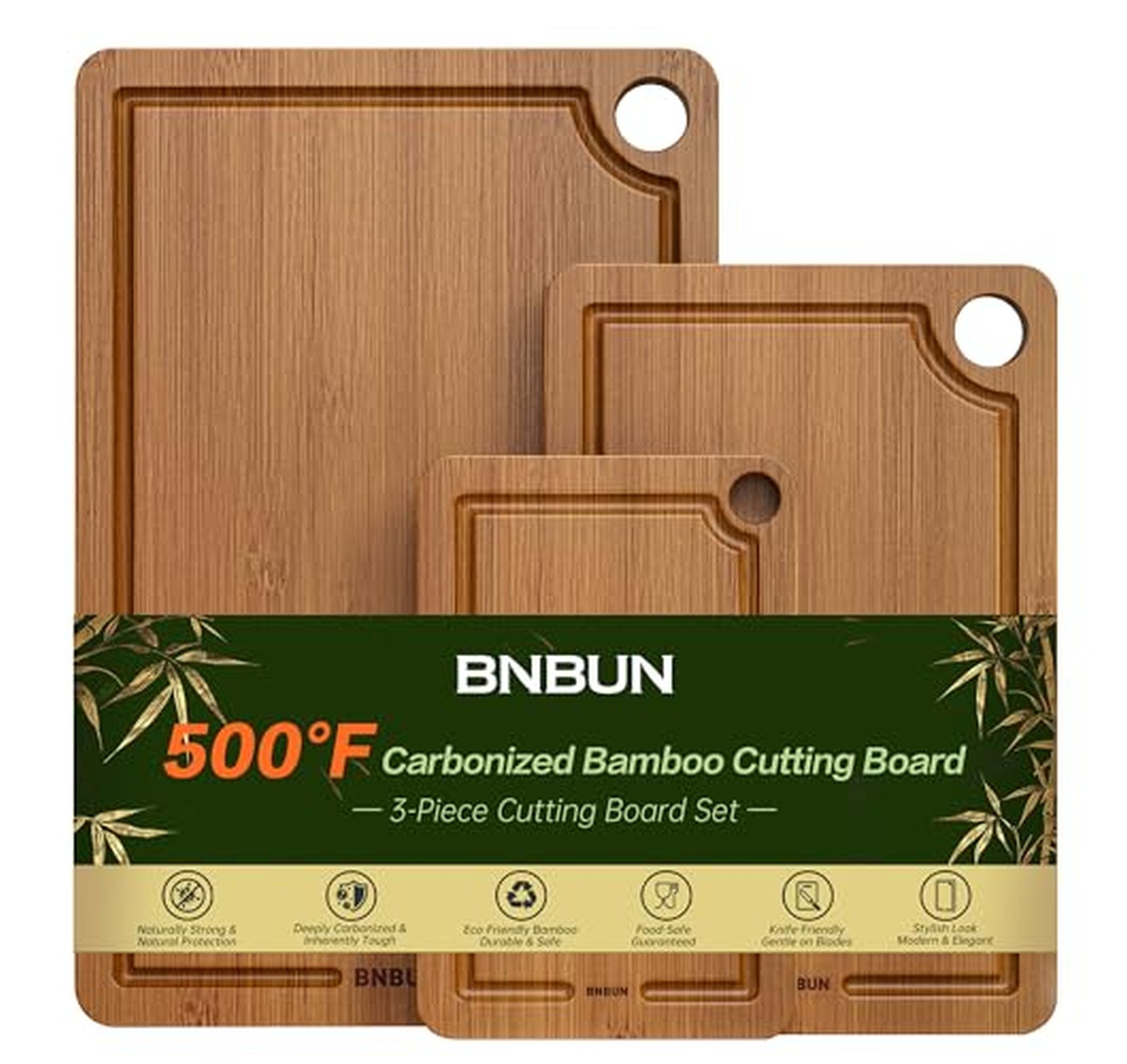 3 Pack Bamboo Cutting Boards with Juice Grooves