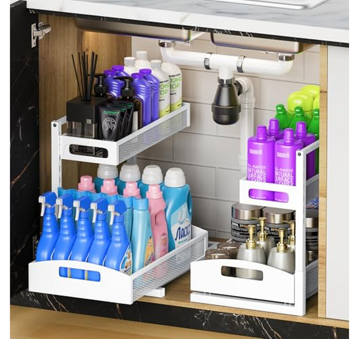 2 Pack Under Sink Sliding Cabinet Organizer Rack