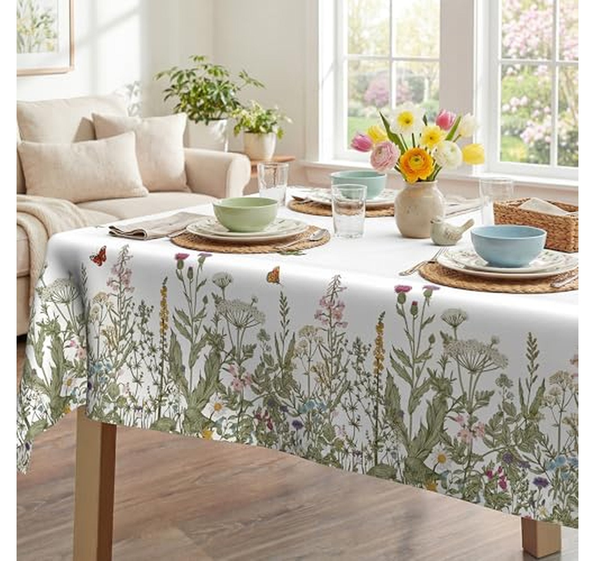 Spring Floral Rectangle Tablecloth 60x104 Inch