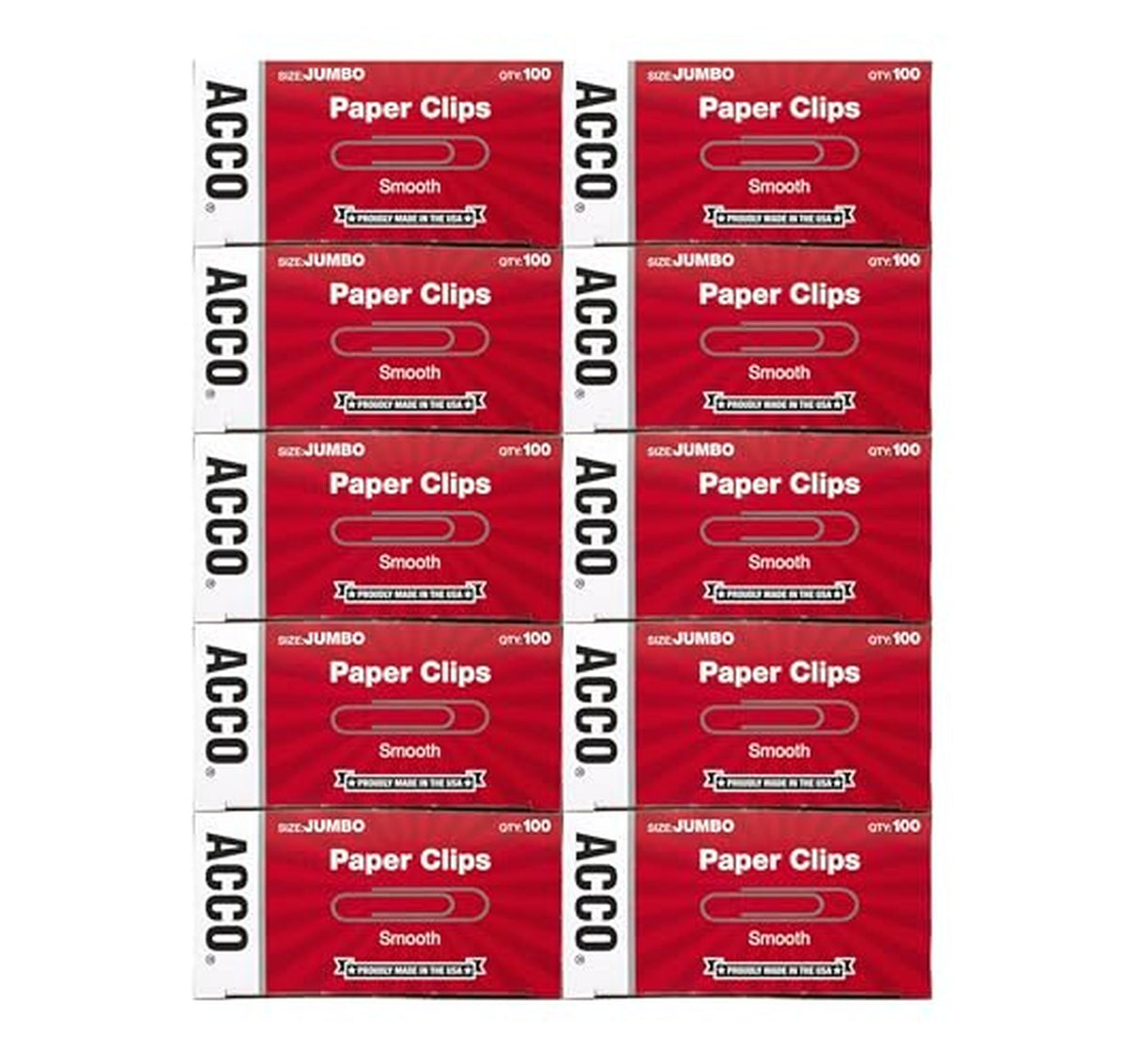 10 Pack Jumbo Smooth Paper Clips, 1000 Count