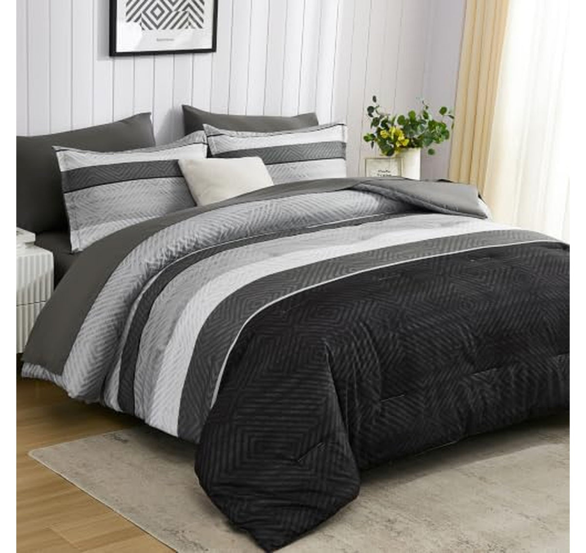 King Size 7 Piece Boho Striped Comforter Set