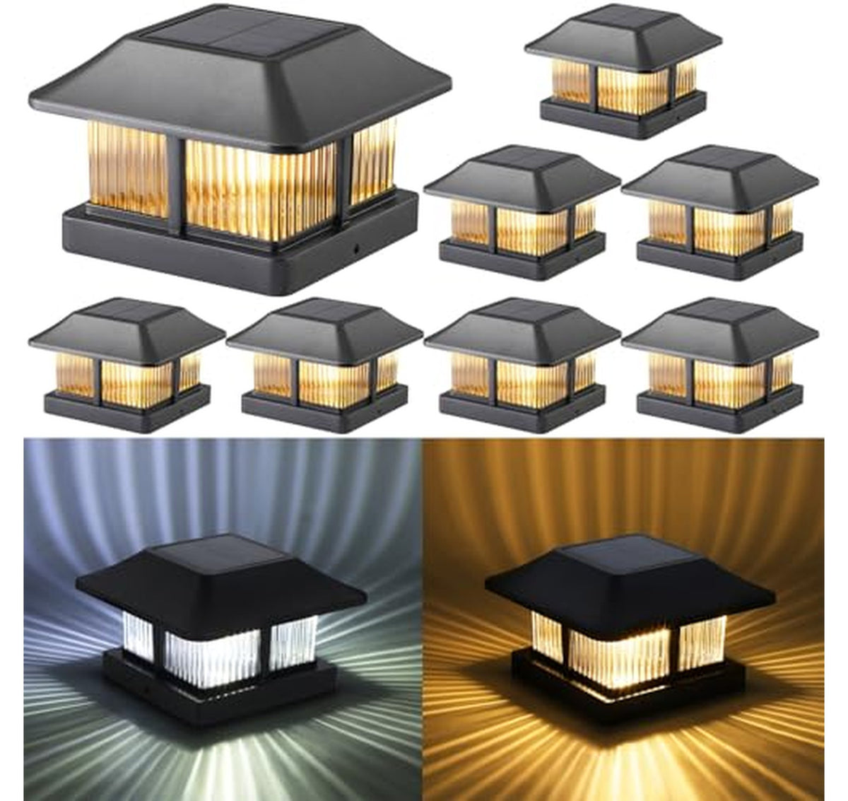 8 Pack Solar Fence Post Cap Lights