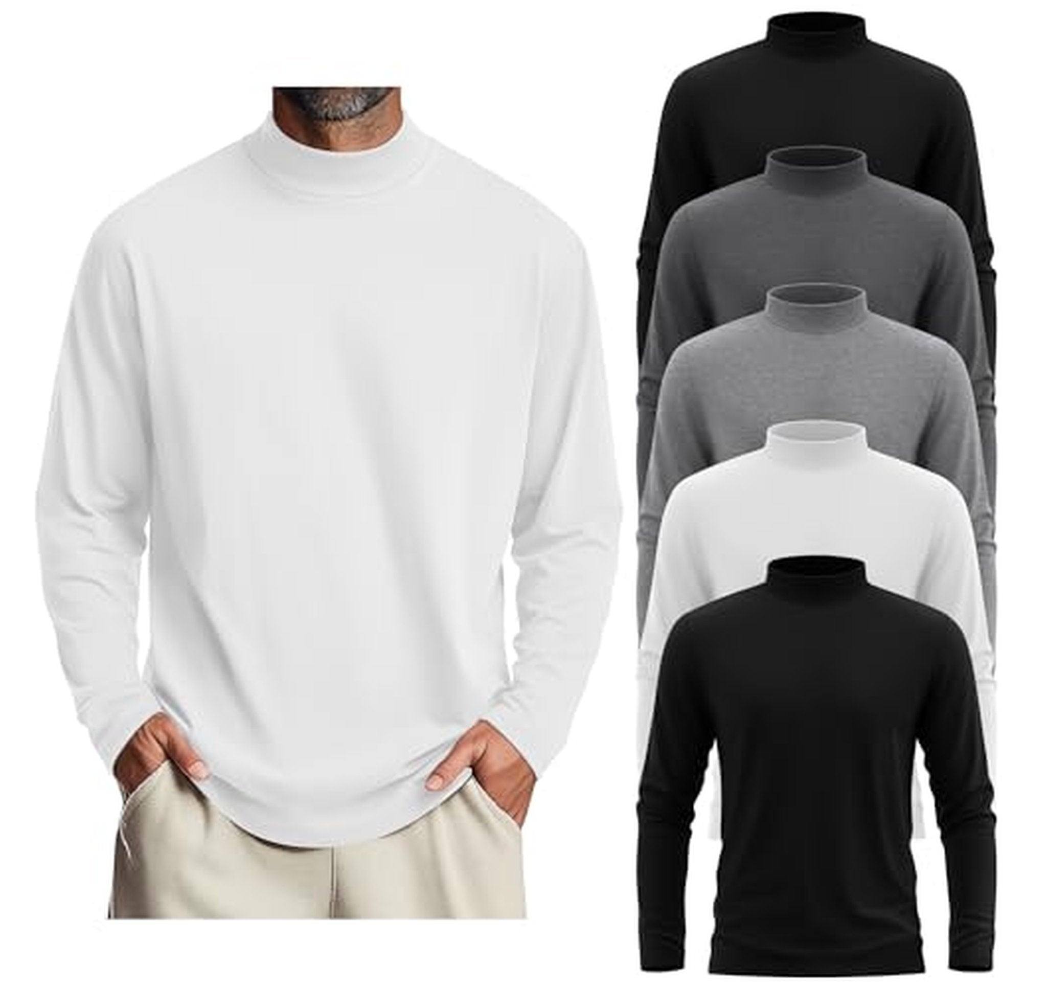 5 Pack Big and Tall Mock Turtleneck Shirts