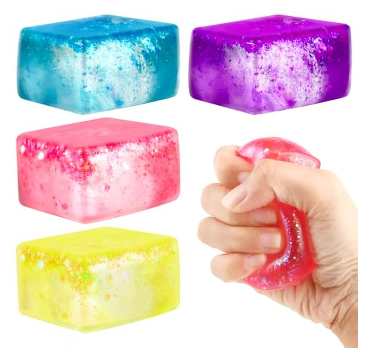 4 Pack Glitter Cube Squishy Fidget Toys