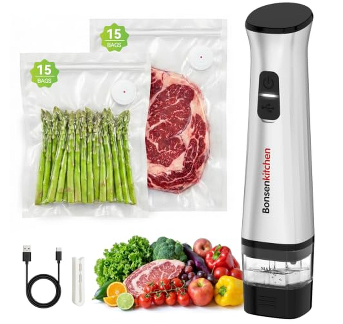 Rechargeable Handheld Vacuum Sealer with Reusable Bags