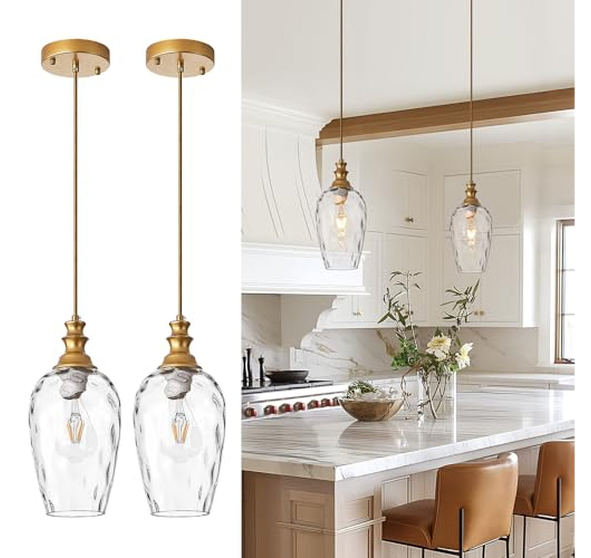 2 Pack Modern Glass Pendant Light Fixtures
