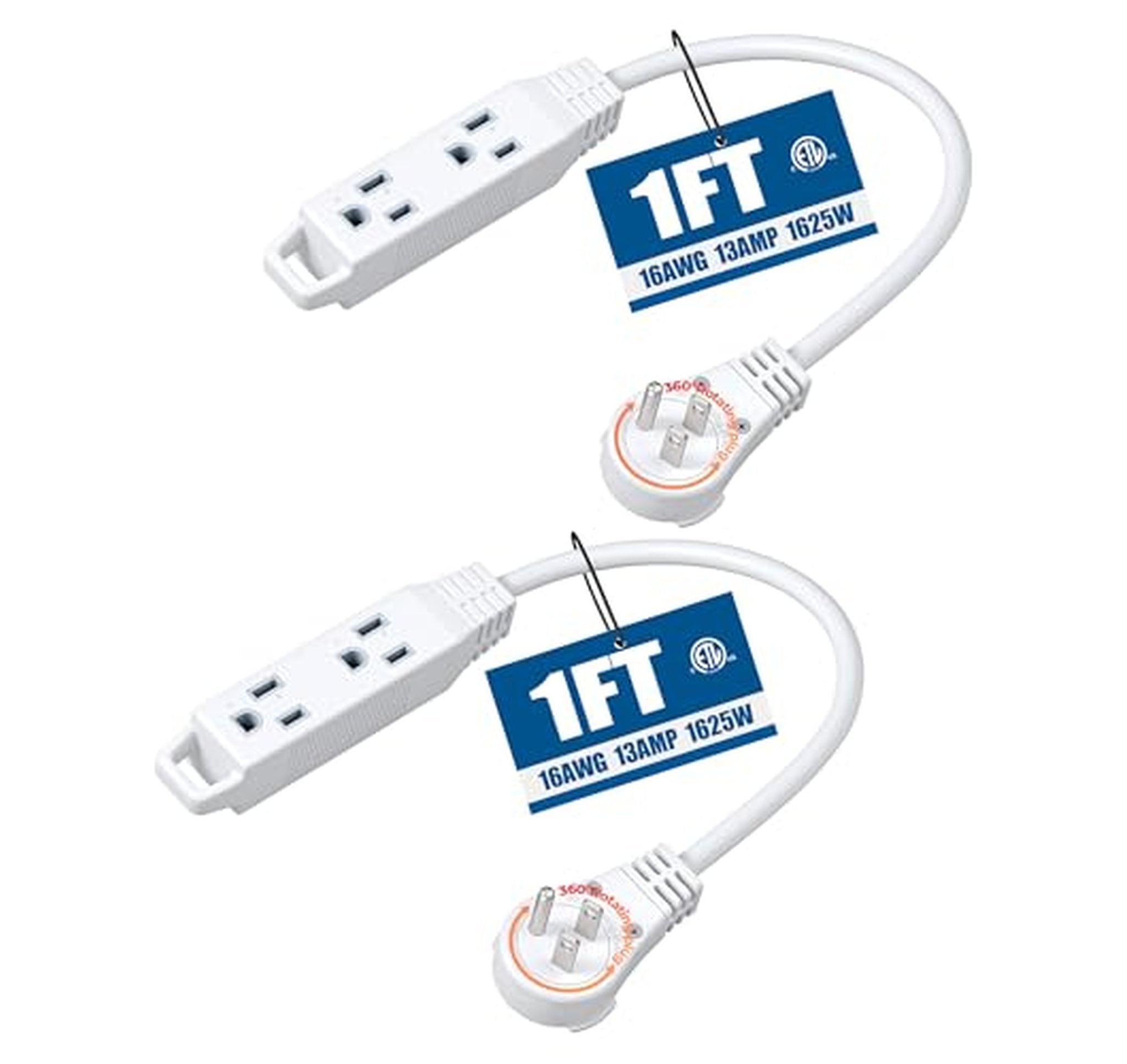 2 Pack Rotating Flat Plug Extension Cord