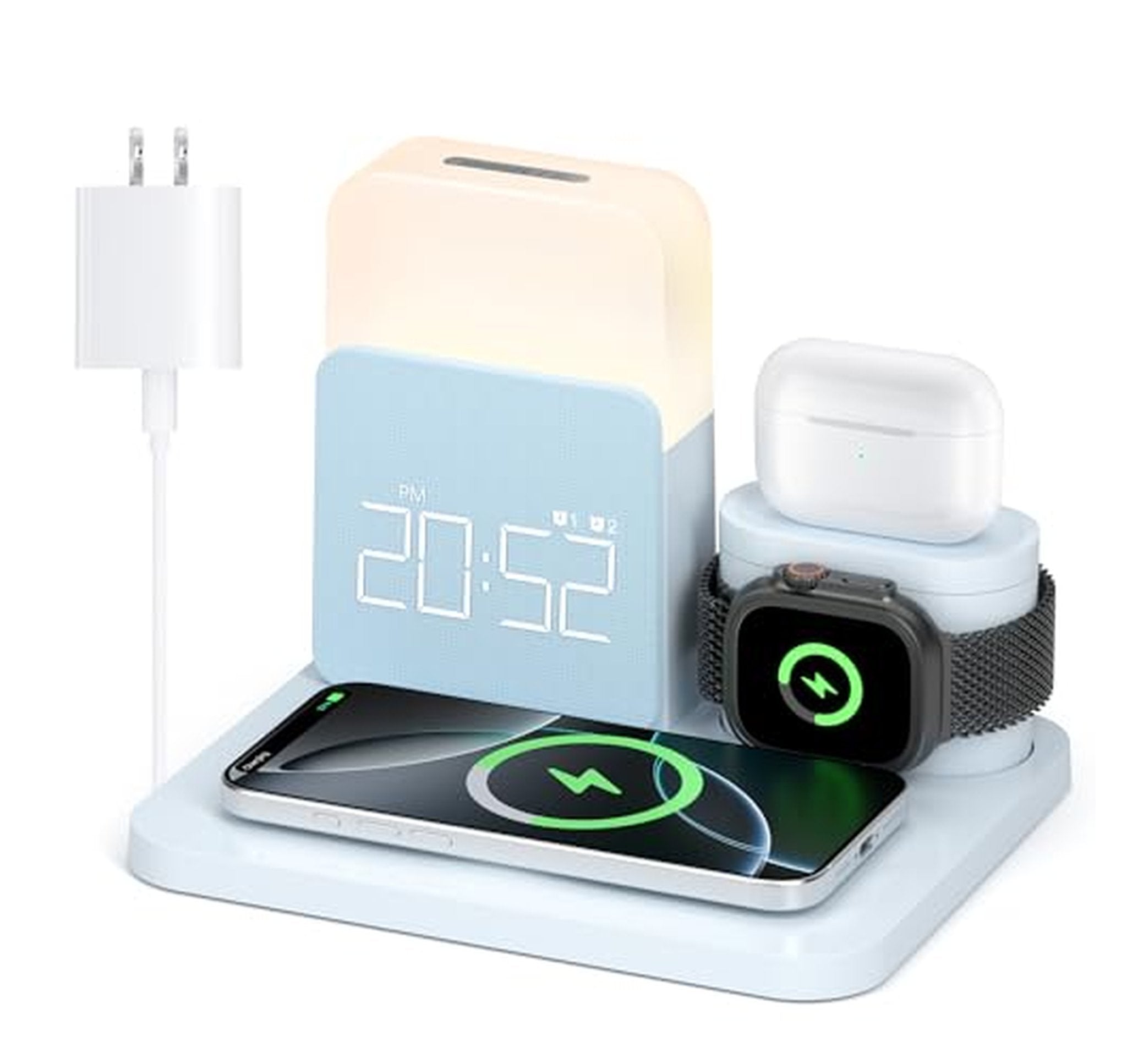 7-in-1 Wireless Charging Alarm Clock Station