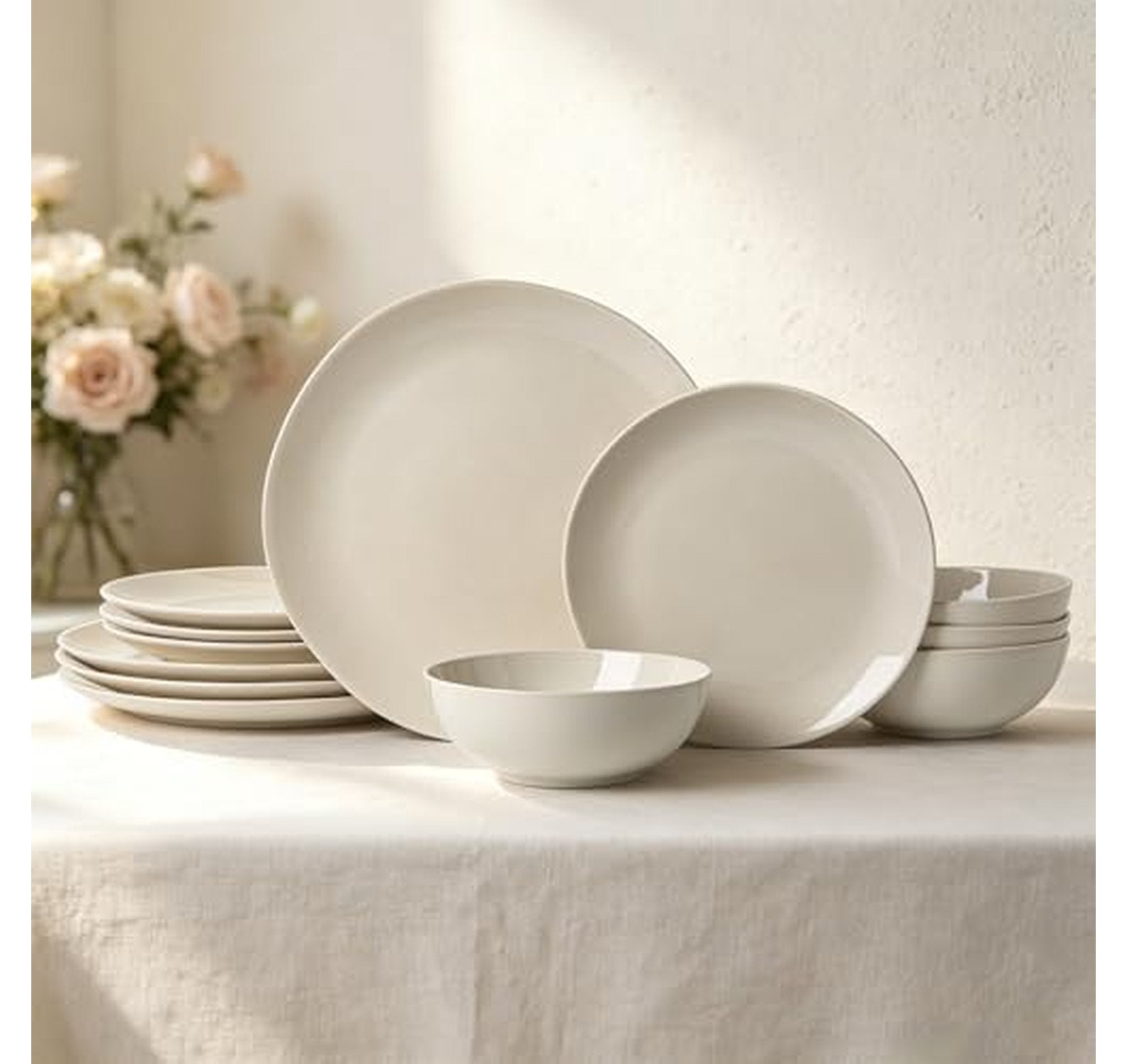 12 Piece Ceramic Dinnerware Set with Plates and Bowls