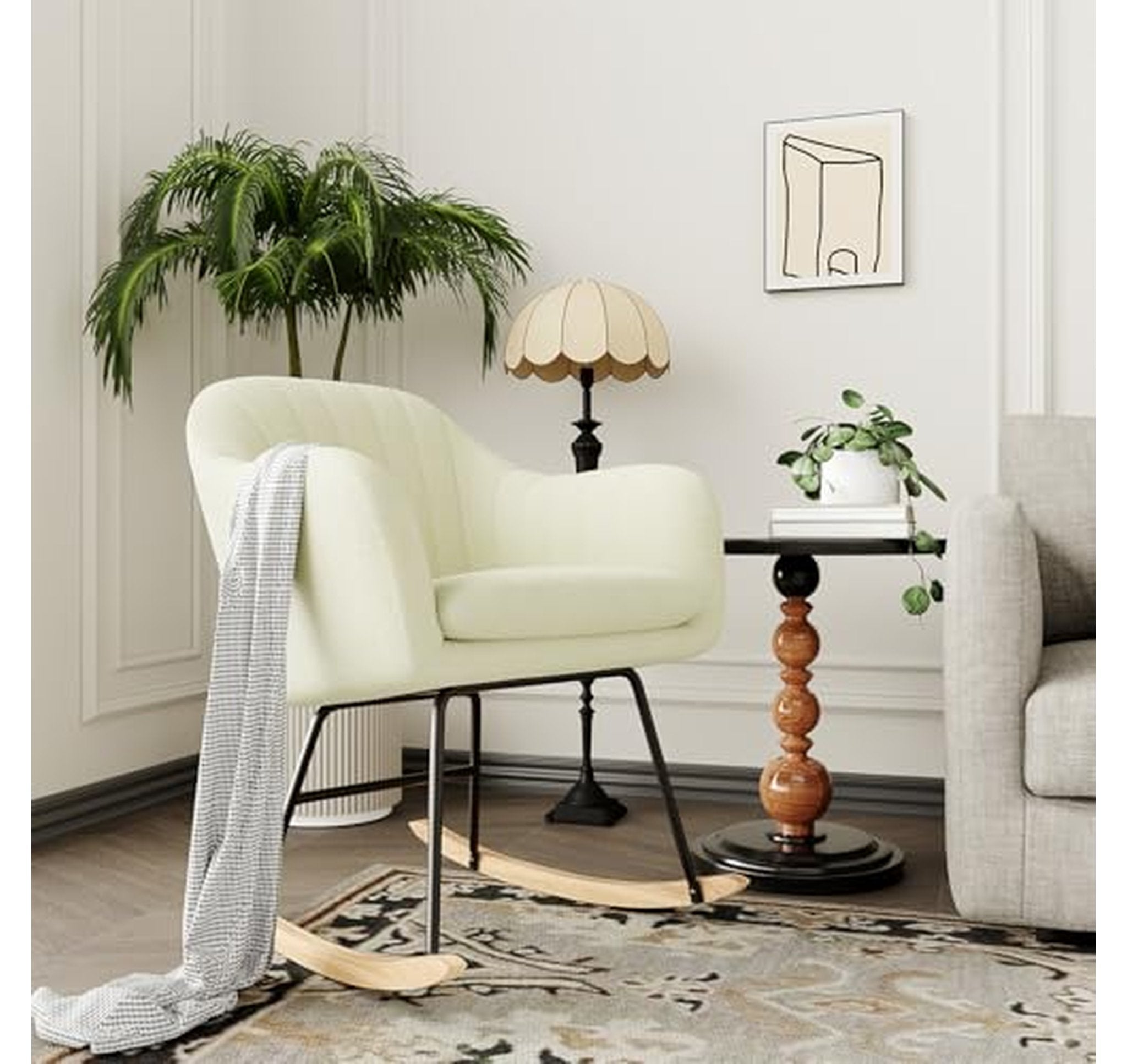 Nursery Upholstered Rocking Chair with Wood Legs