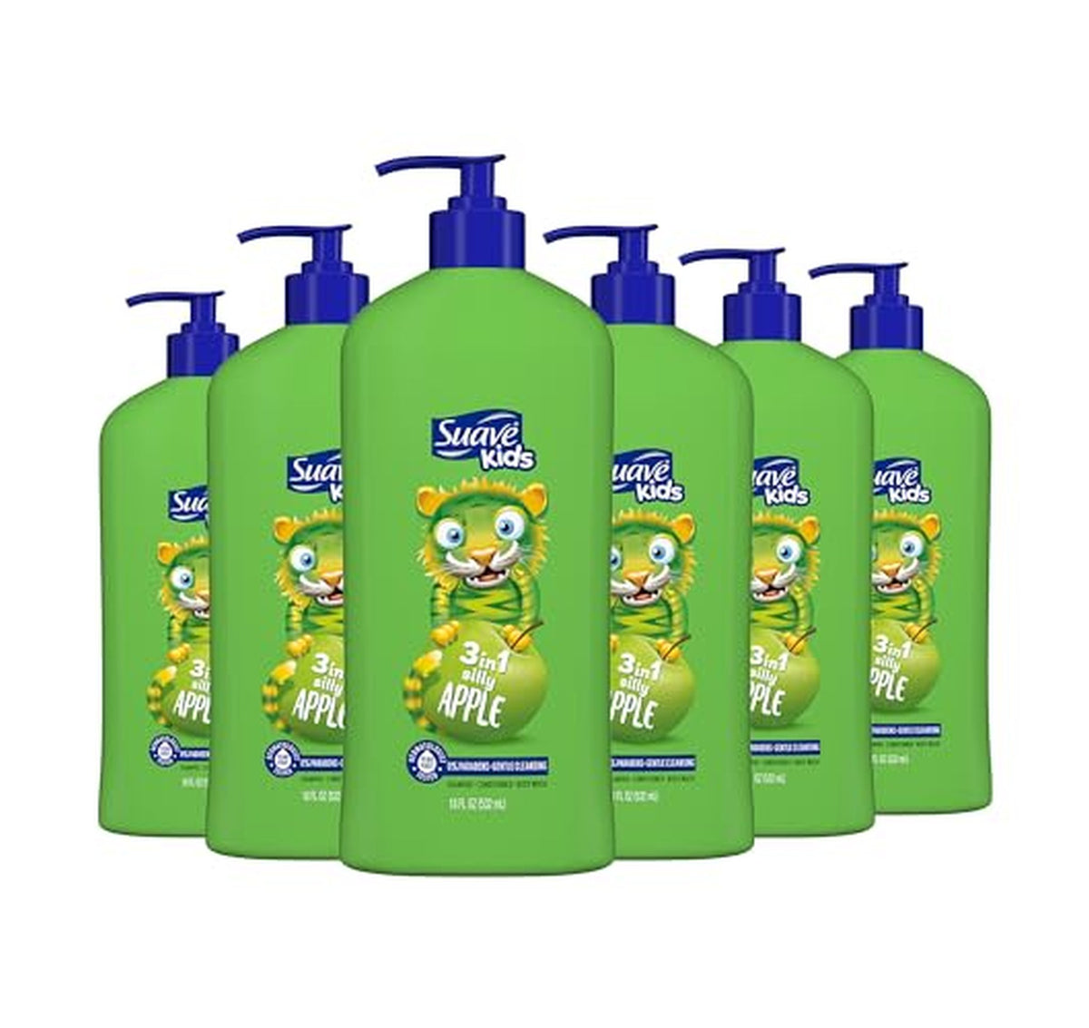 6 Pack Suave Kids 3-in-1 Shampoo Body Wash 18oz