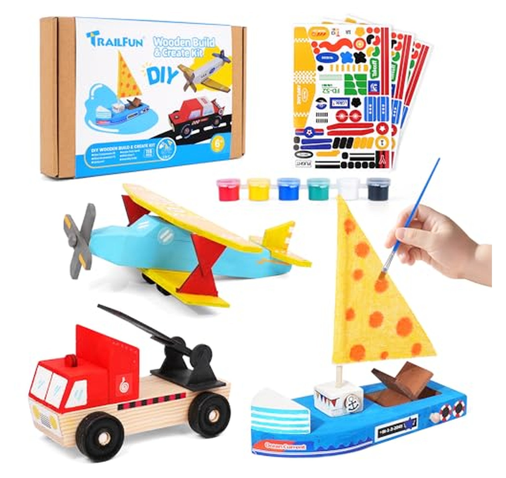 3 Pack Wooden Car Boat Plane Craft Kits