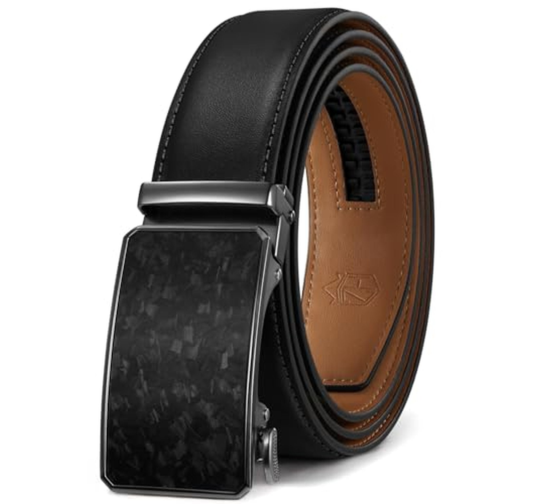 Ratchet Leather Dress Belt with Adjustable Buckle