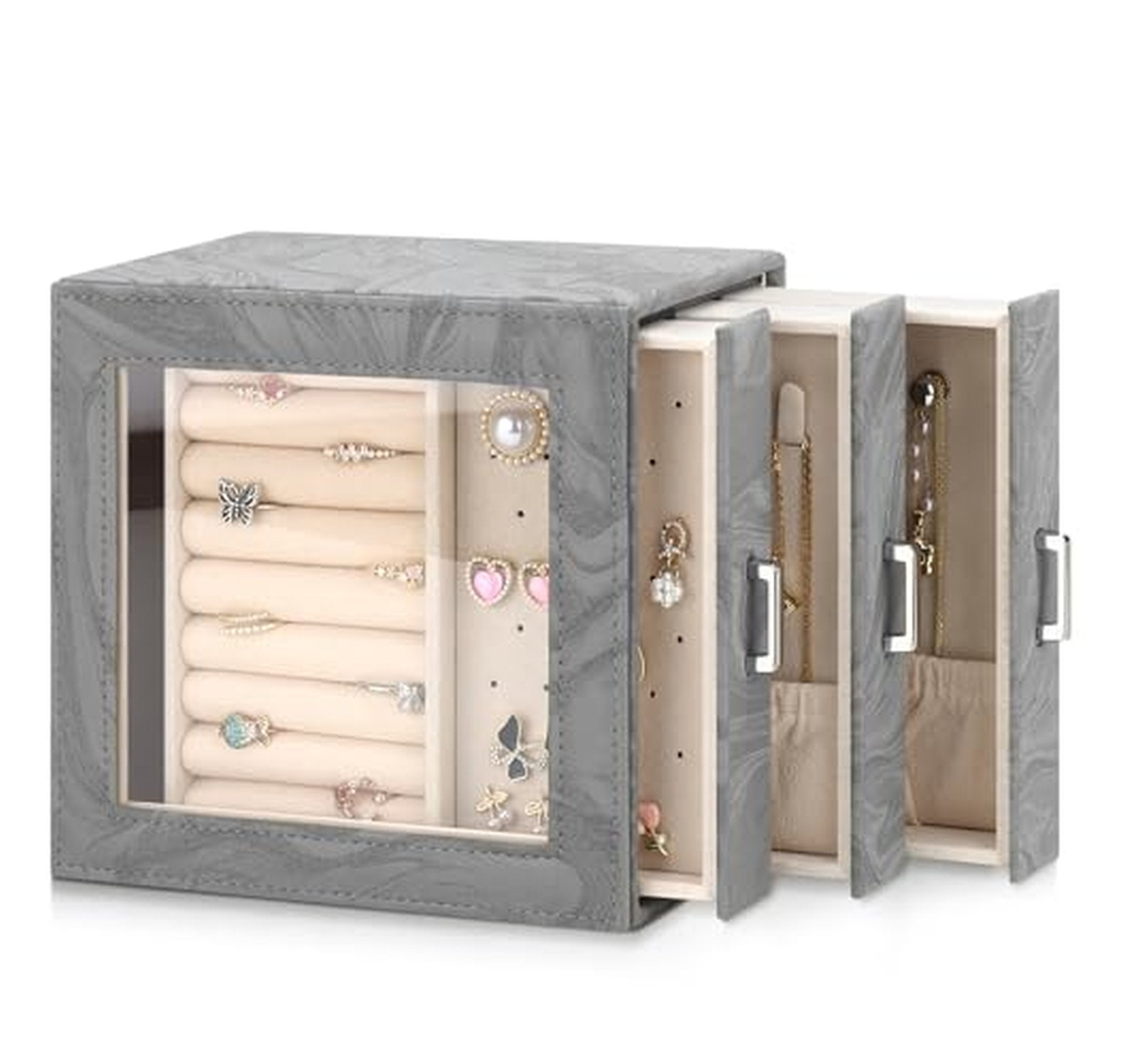 Jewelry Box Organizer with Drawers and Ring Slots