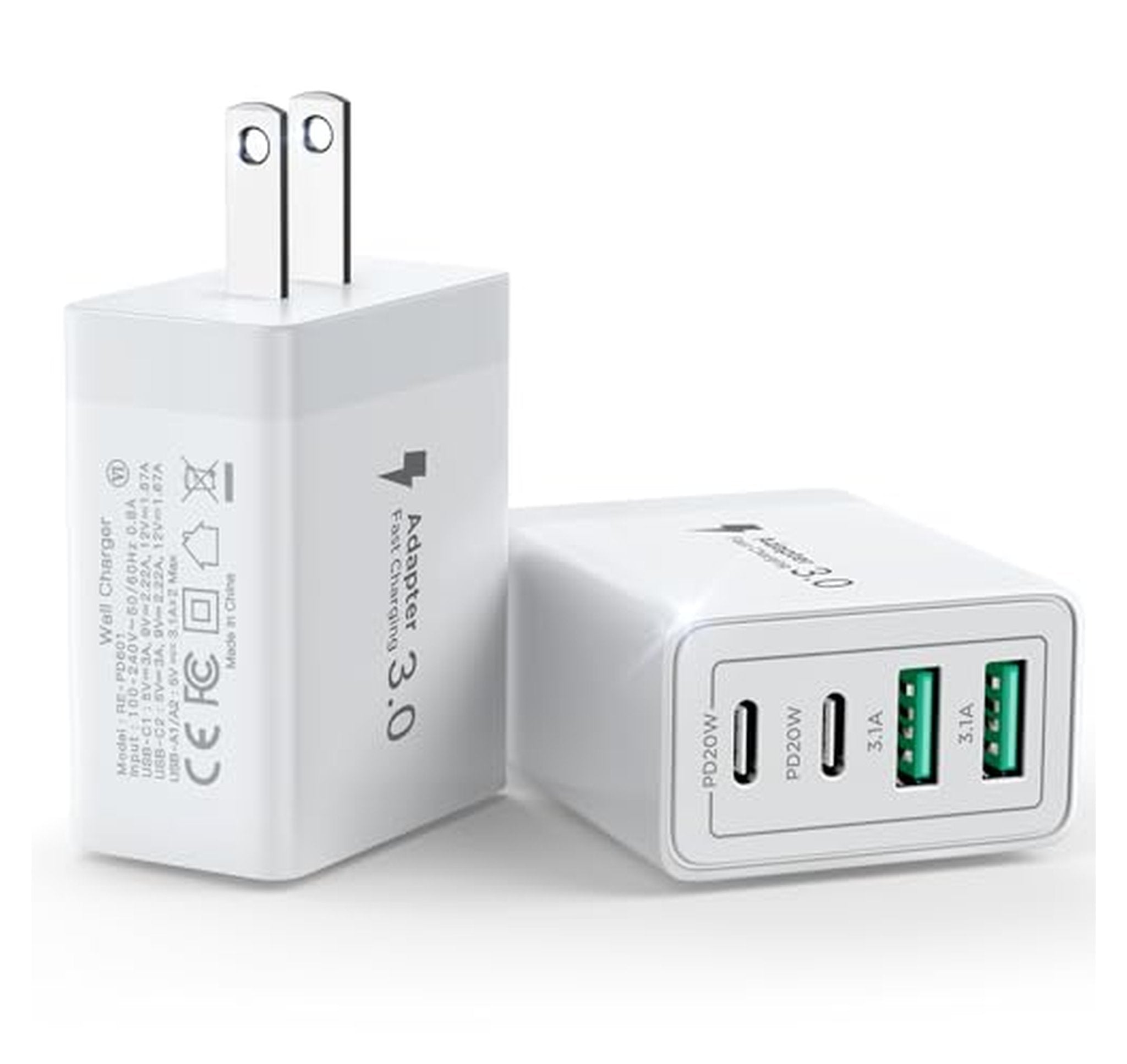 2 Pack 40W 4 Port USB C Wall Charger