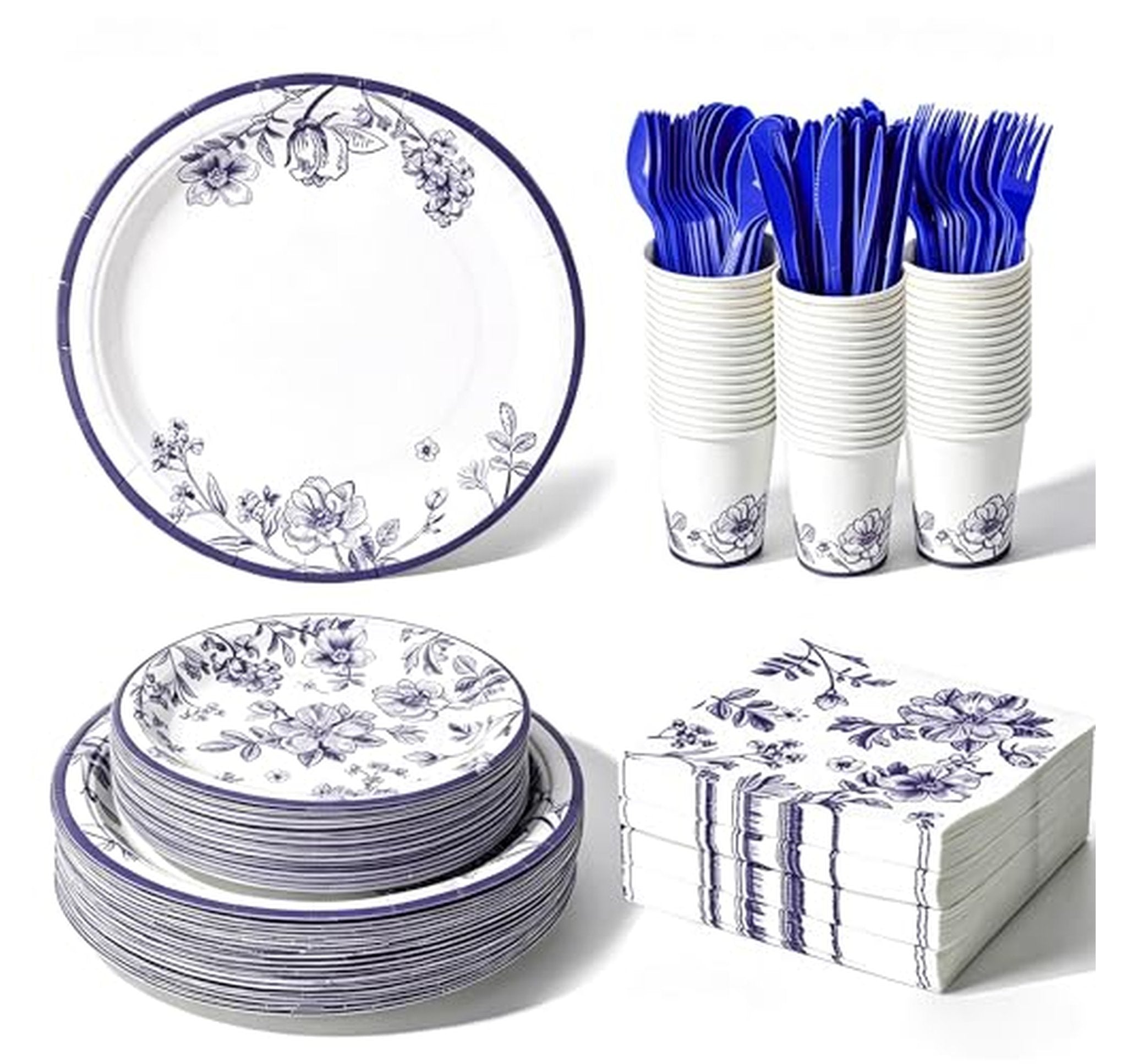 400 Piece Floral Disposable Tableware Set, 50 Guests
