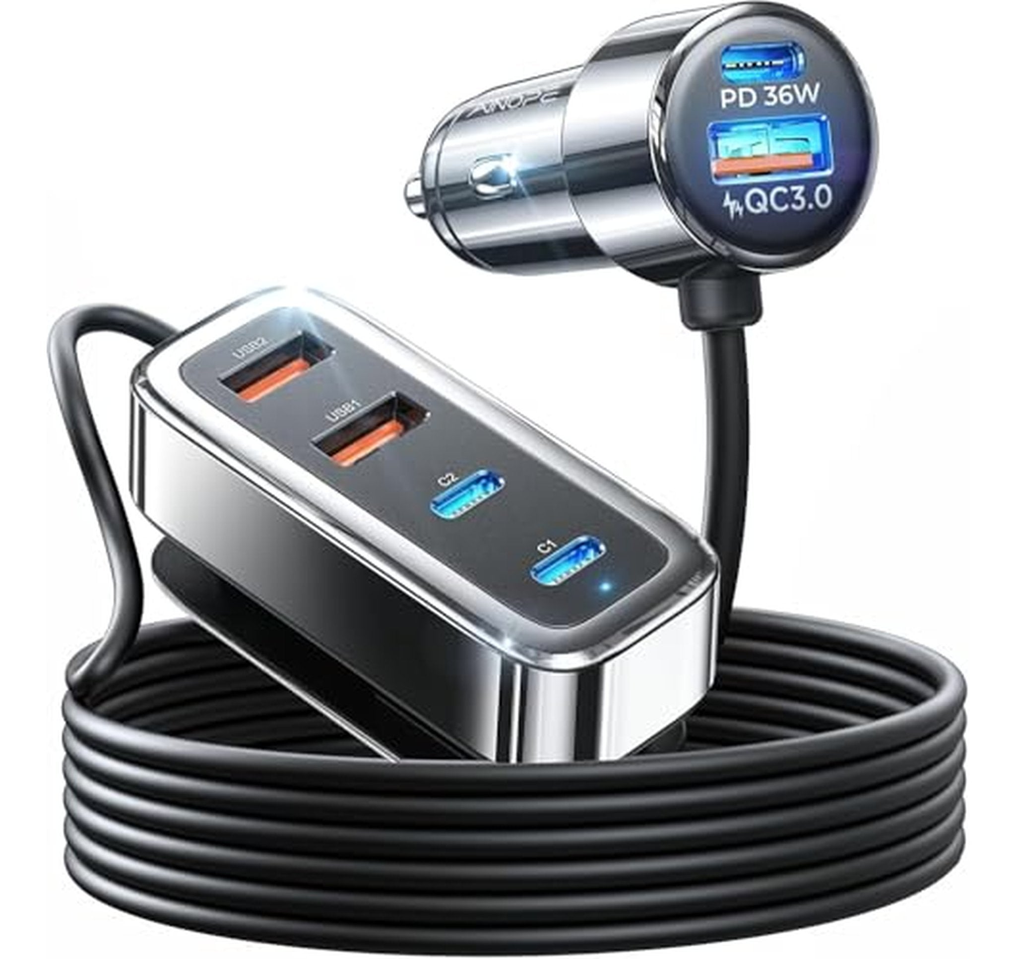 108W 6-Port USB C Car Charger Adapter