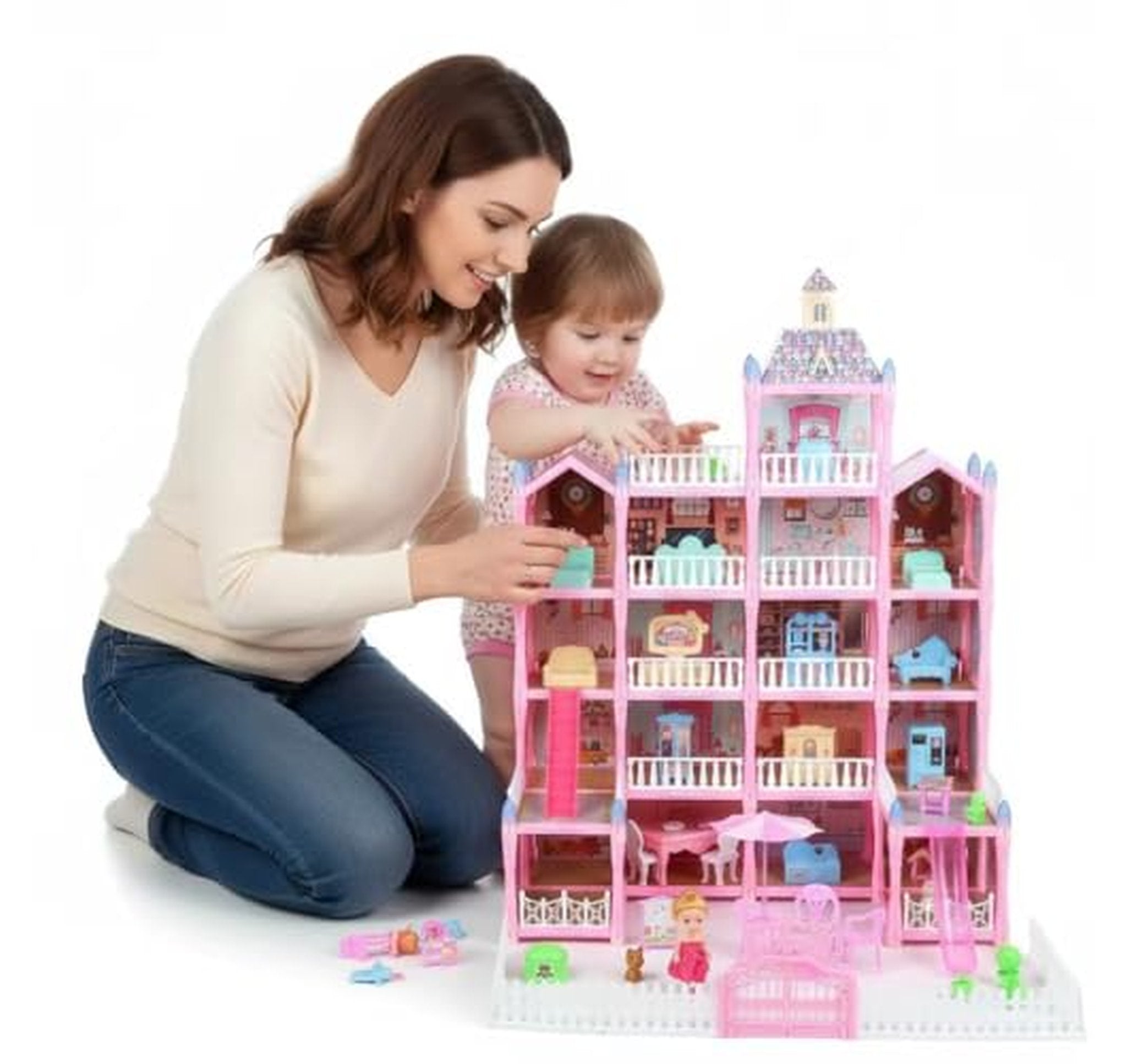 4-Story 17-Room Dollhouse Playset with Dolls & Furniture