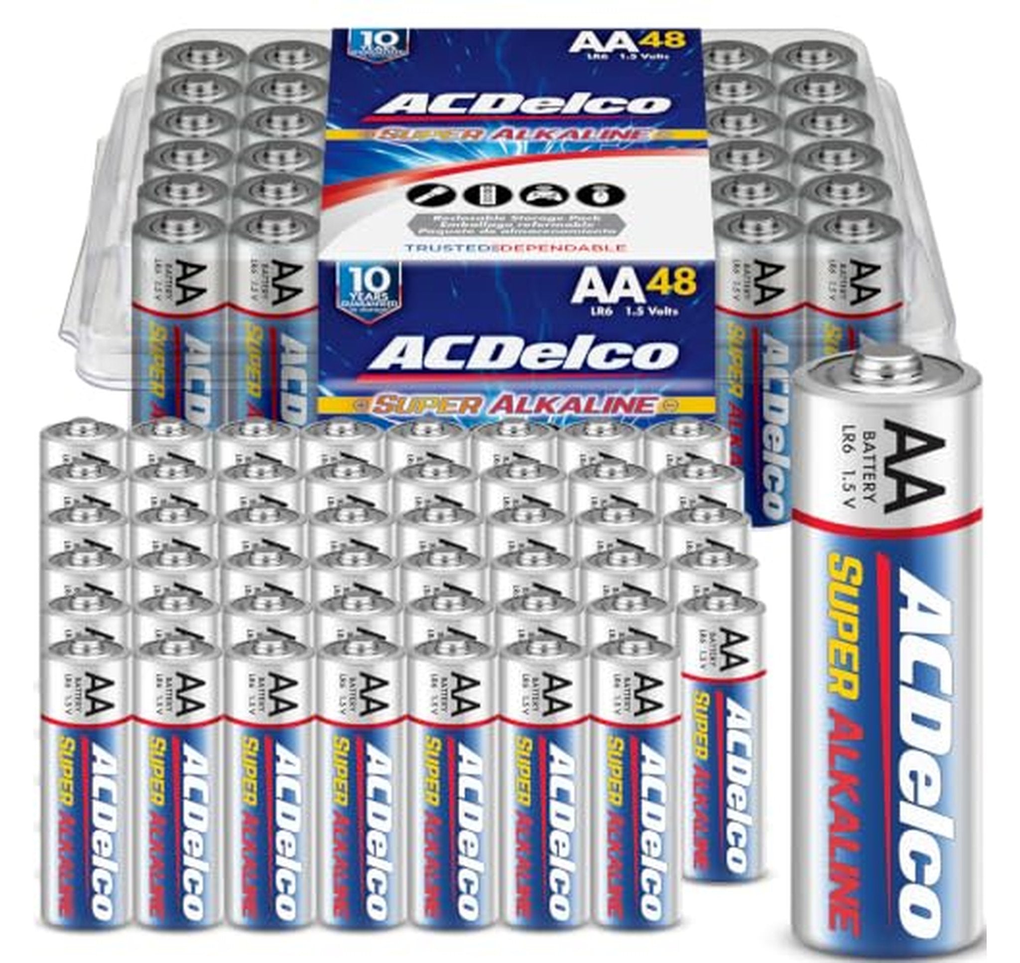 48 Count Super Alkaline AA Batteries, 10-Year Shelf Life
