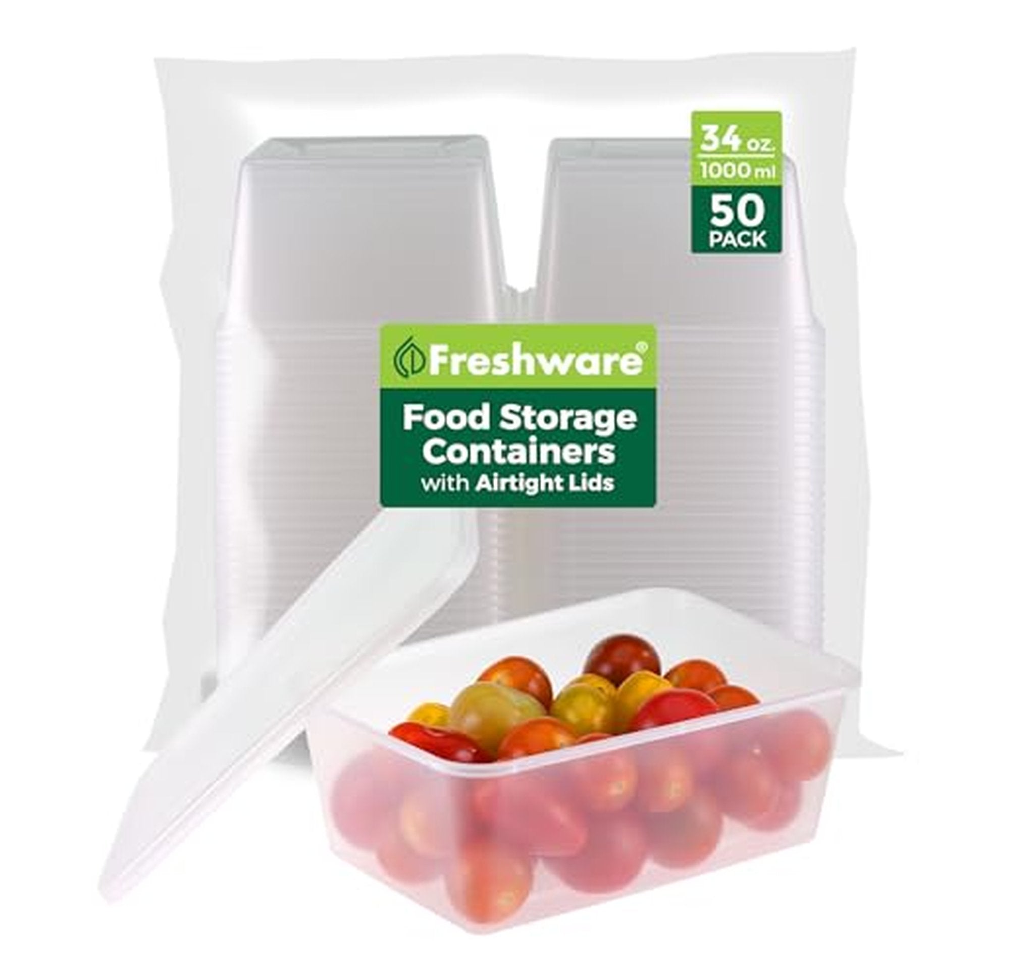 50 Pack 34 oz Plastic Food Storage Containers