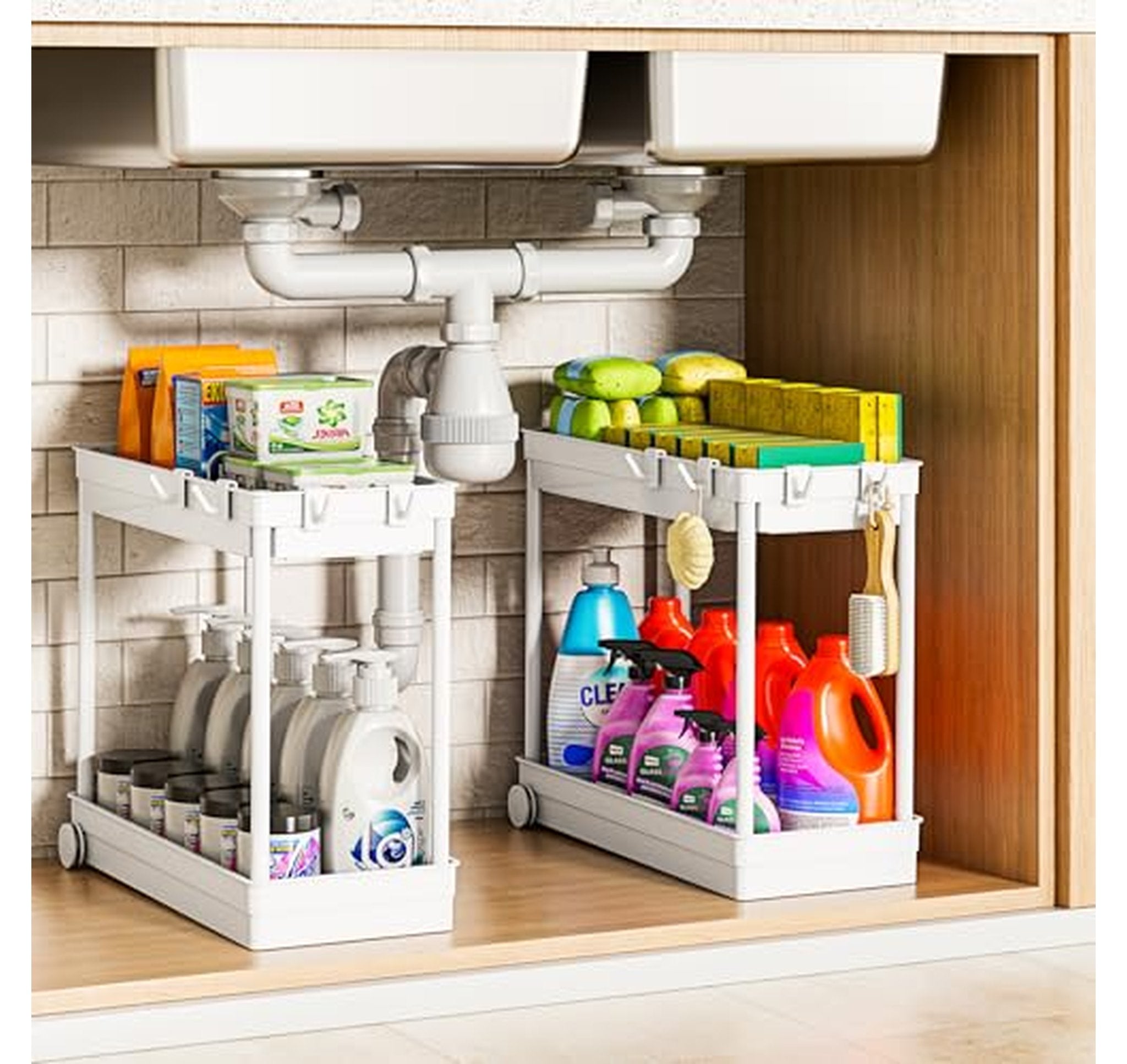 2 Pack Under Sink 2-Tier Cabinet Organizers