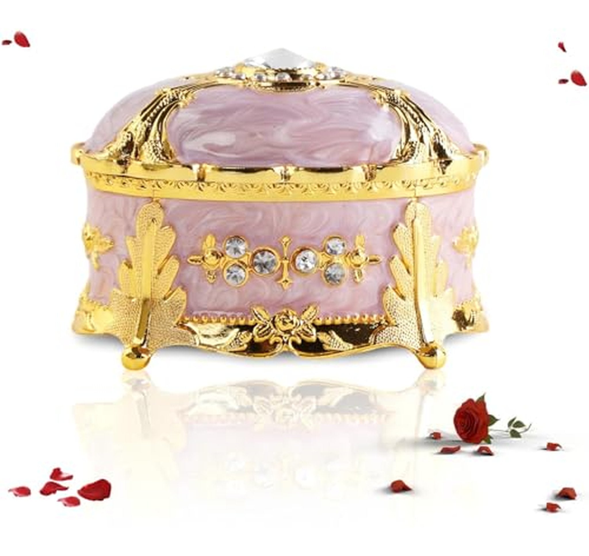 Vintage Metal Oval Jewelry Trinket Box