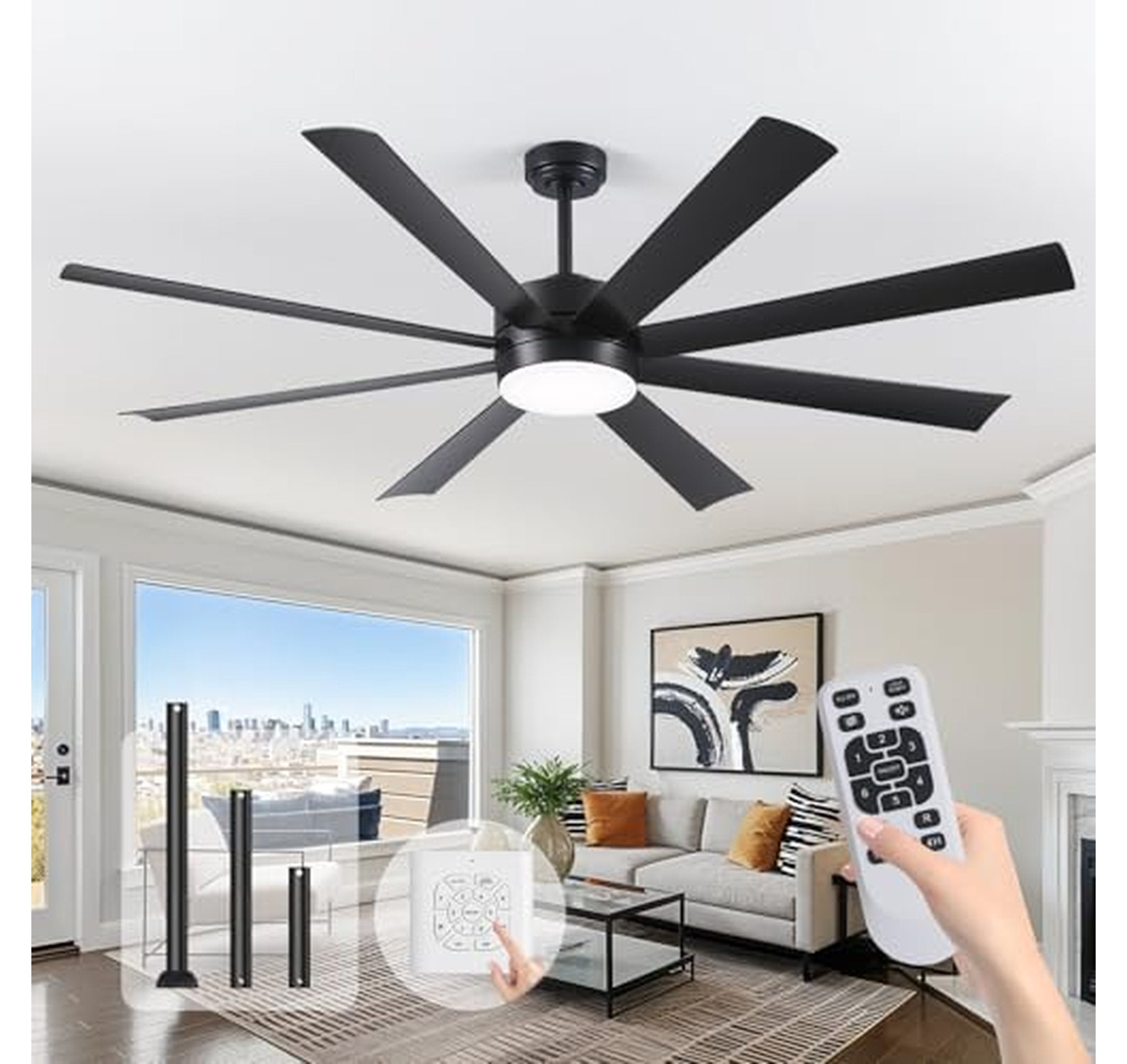 72-Inch Dimmable Ceiling Fan with Light and Remote