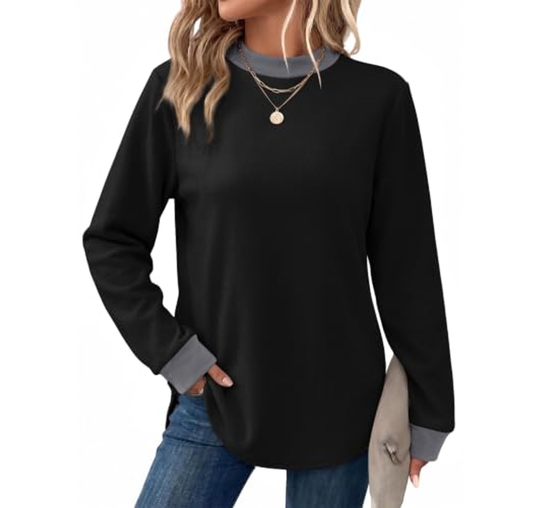 Mock Neck Long Sleeve Tunic Sweatshirt for Women