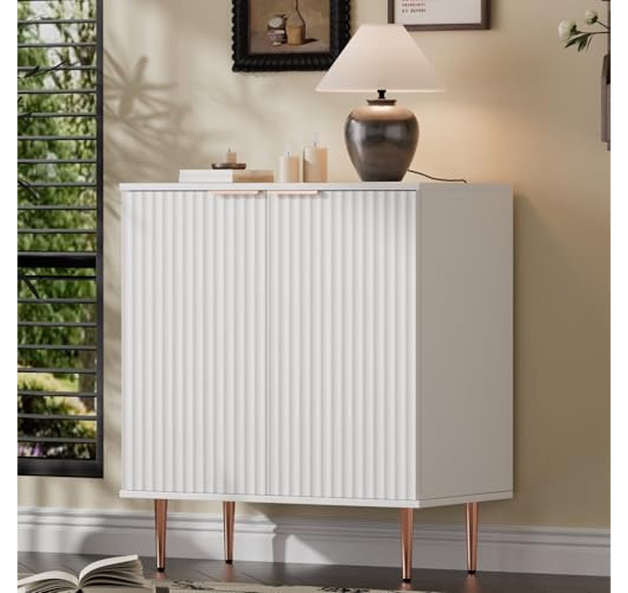 Fluted Buffet Storage Cabinet with Adjustable Shelf