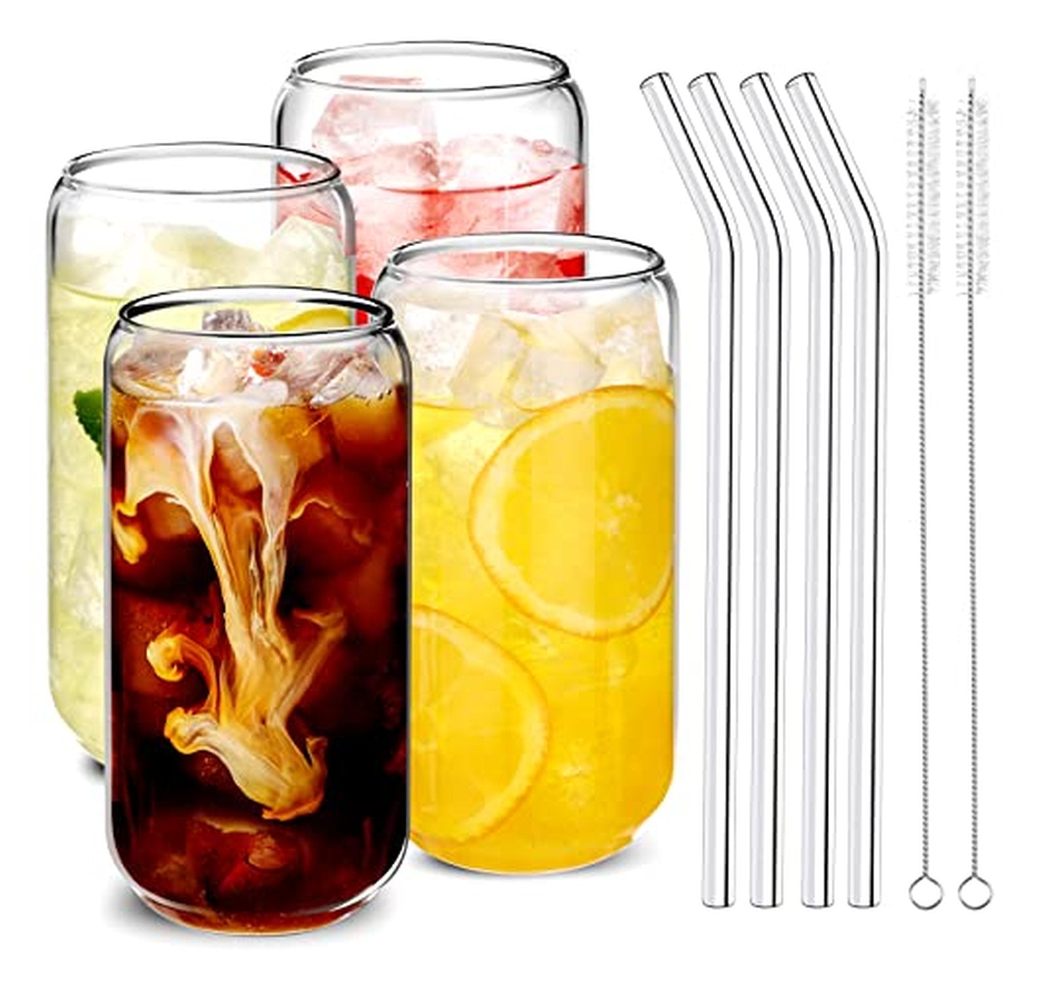 4 Pack 16oz Iced Coffee Glasses with Lids Straws