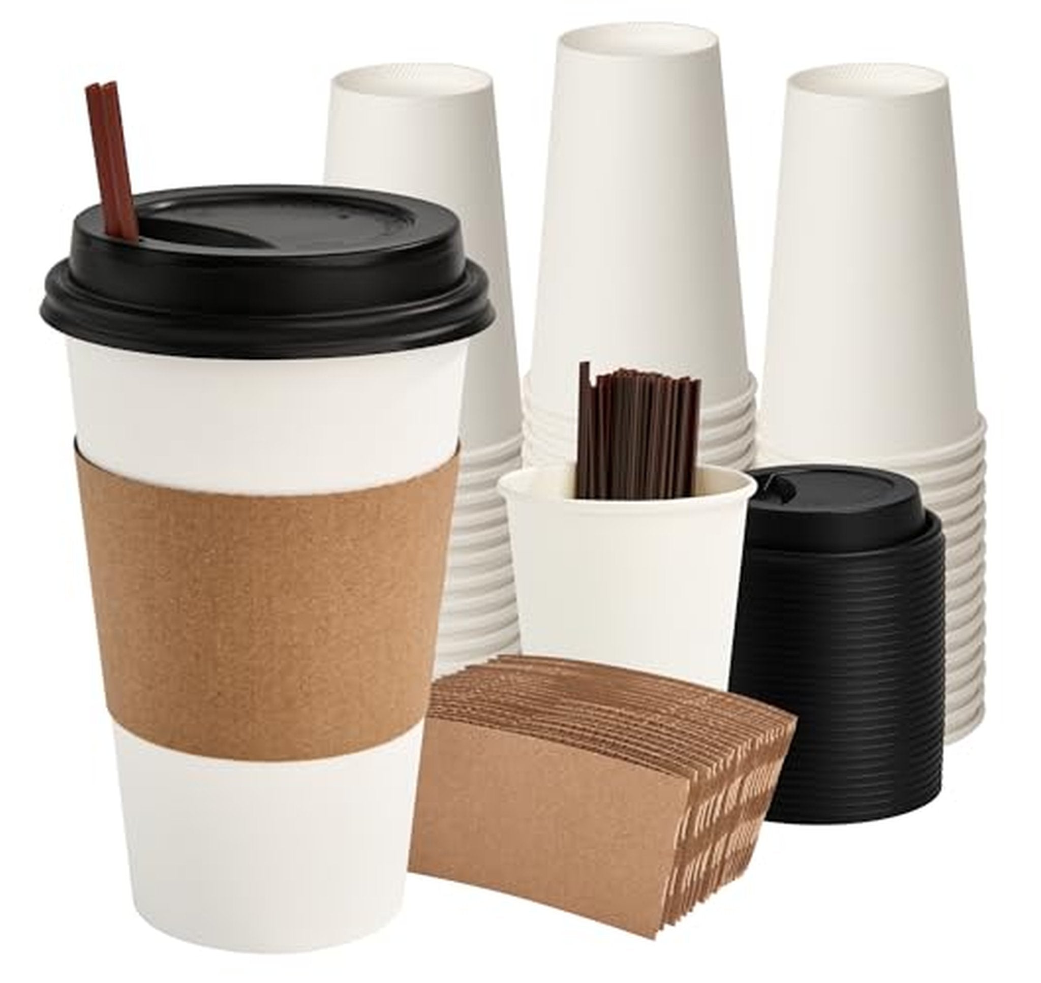 100 Pack 16 oz Disposable Coffee Cups with Lids