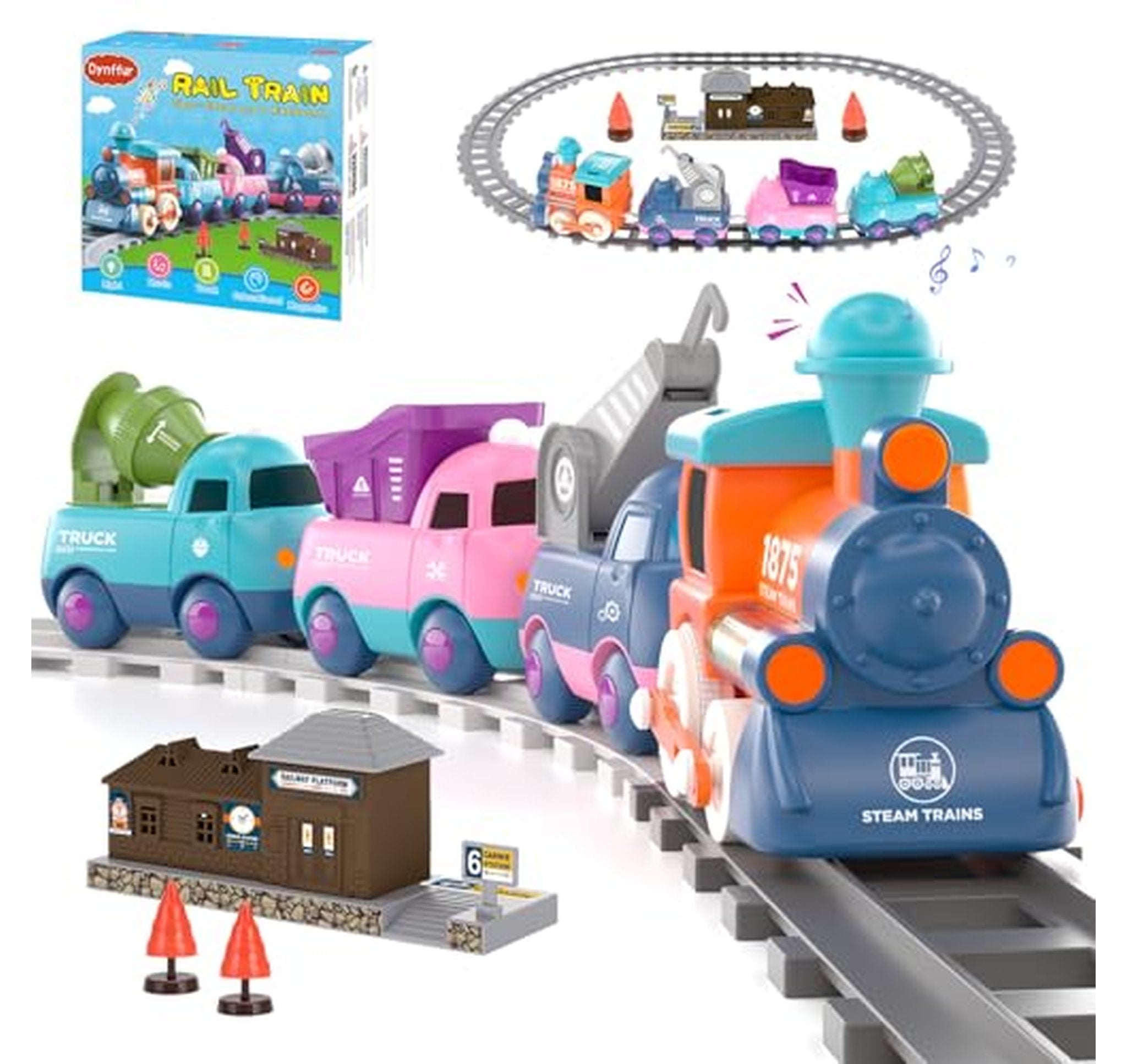 Electric Train Set with Tracks, Music and Lights