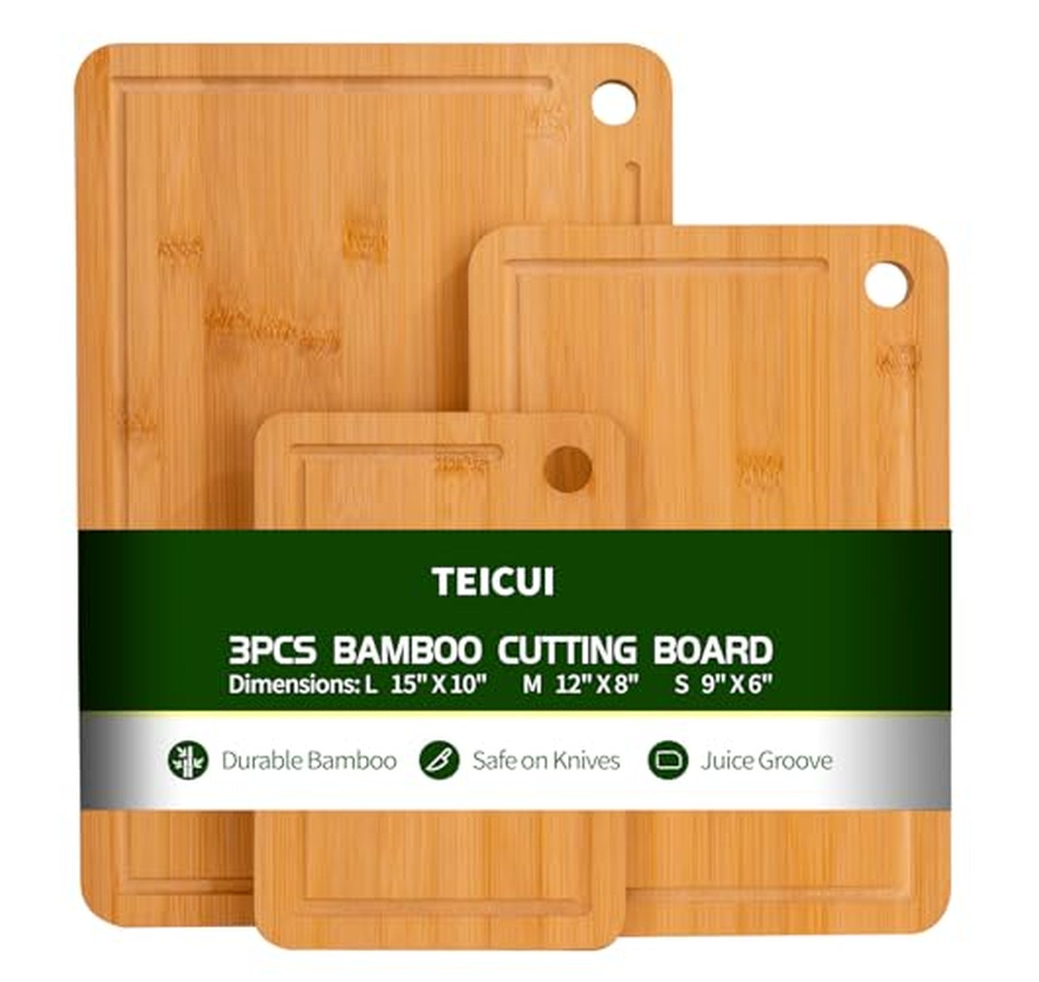 3 Pack Bamboo Cutting Boards with Juice Grooves