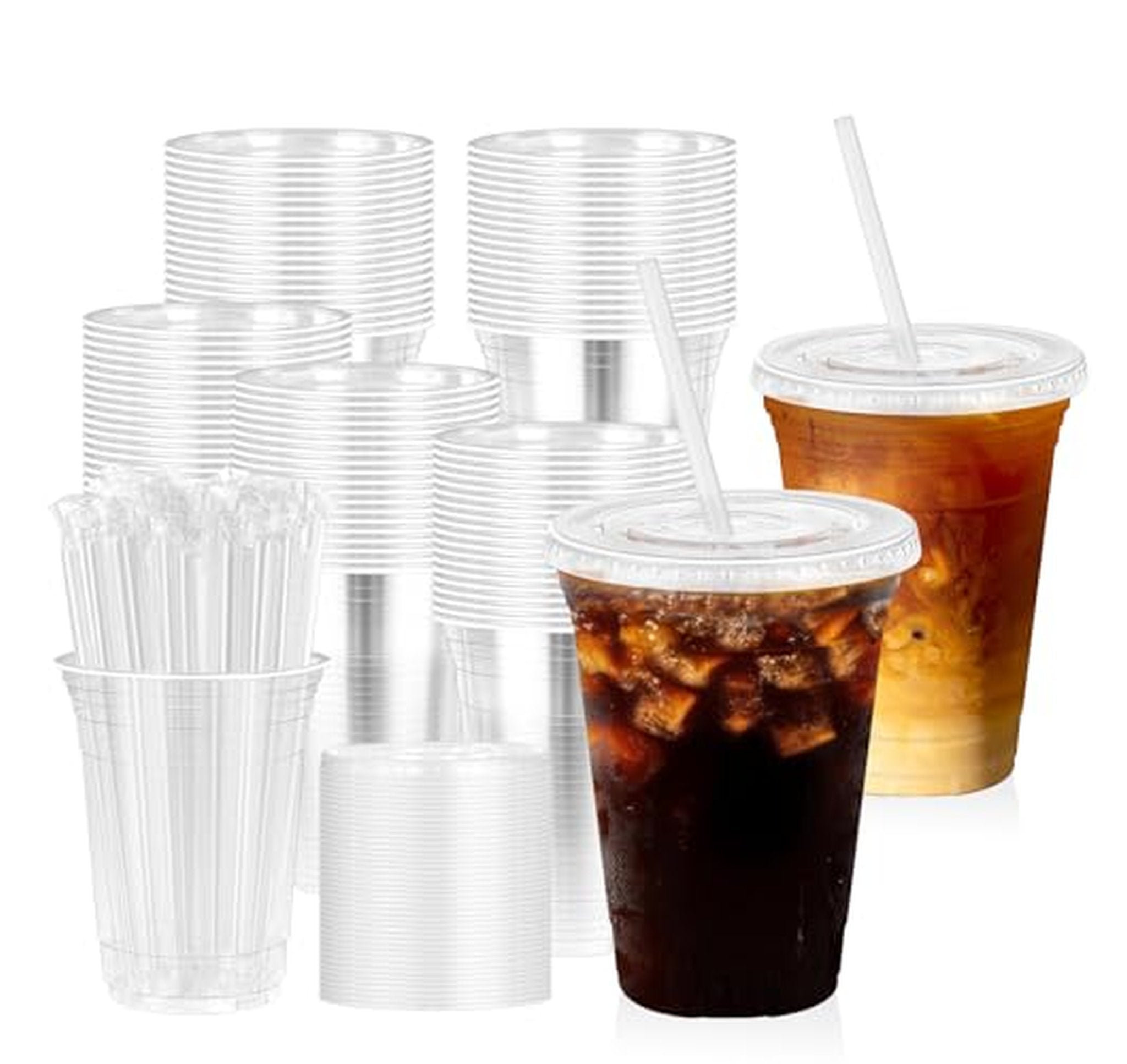 100 Pack 16 oz Plastic Cups with Lids and Straws