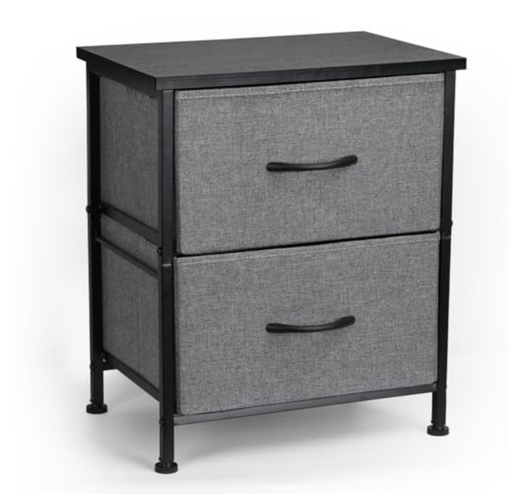 2 Drawer Small Fabric Nightstand with Wood Top