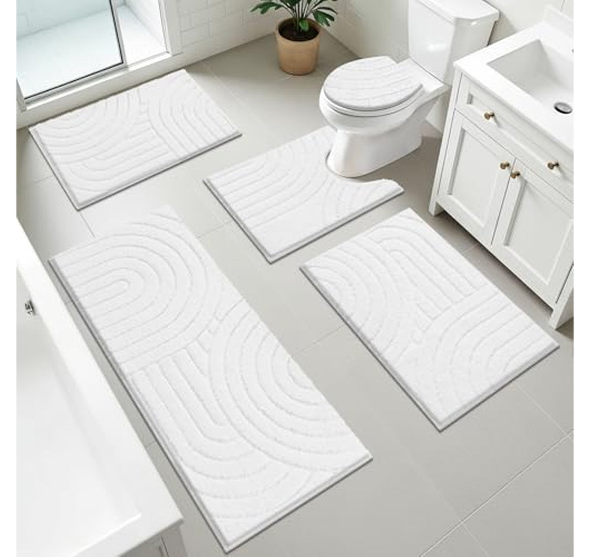 5 Piece Absorbent Non Slip Bathroom Rug Set